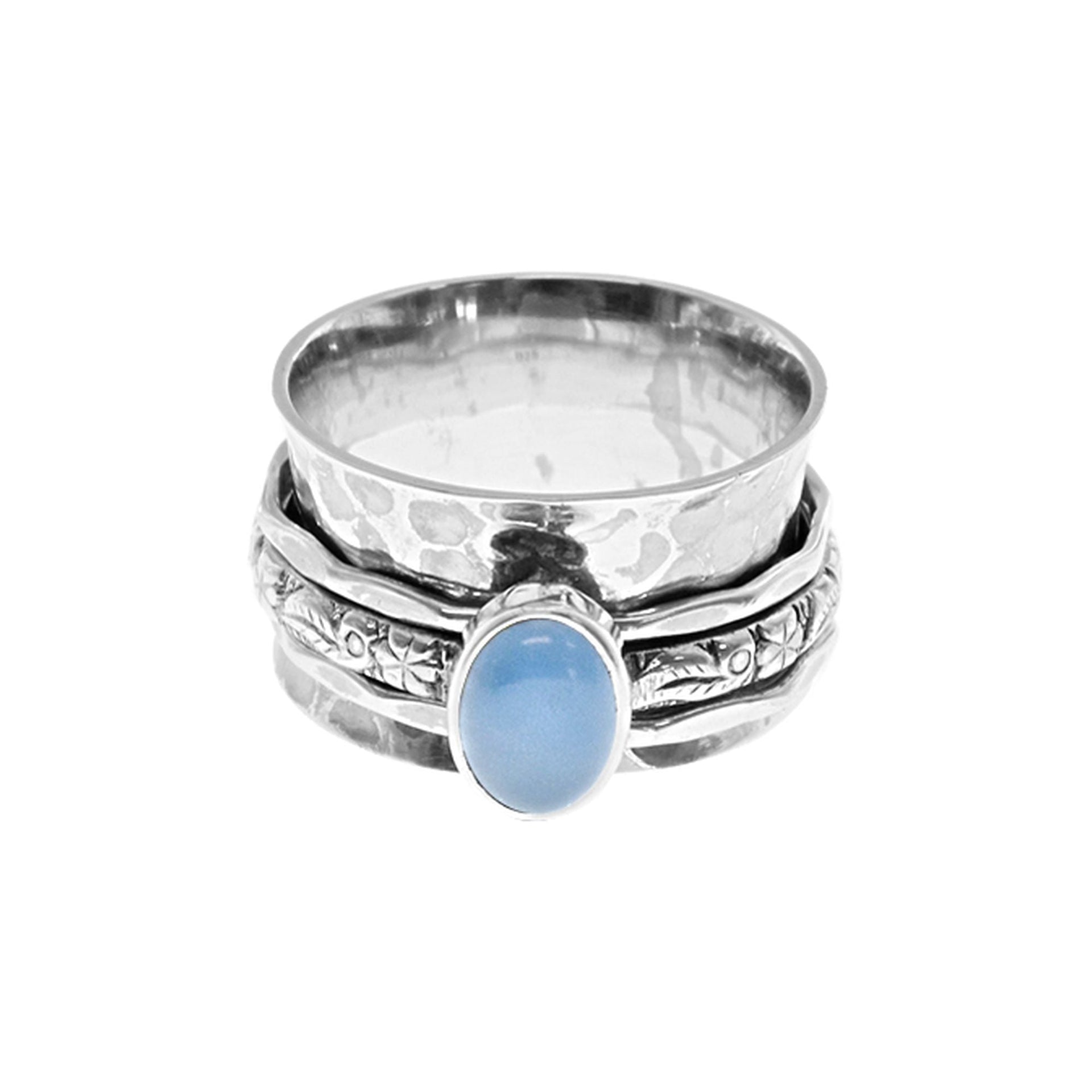 Catalina floral triple band blue chalcedony spinning ring