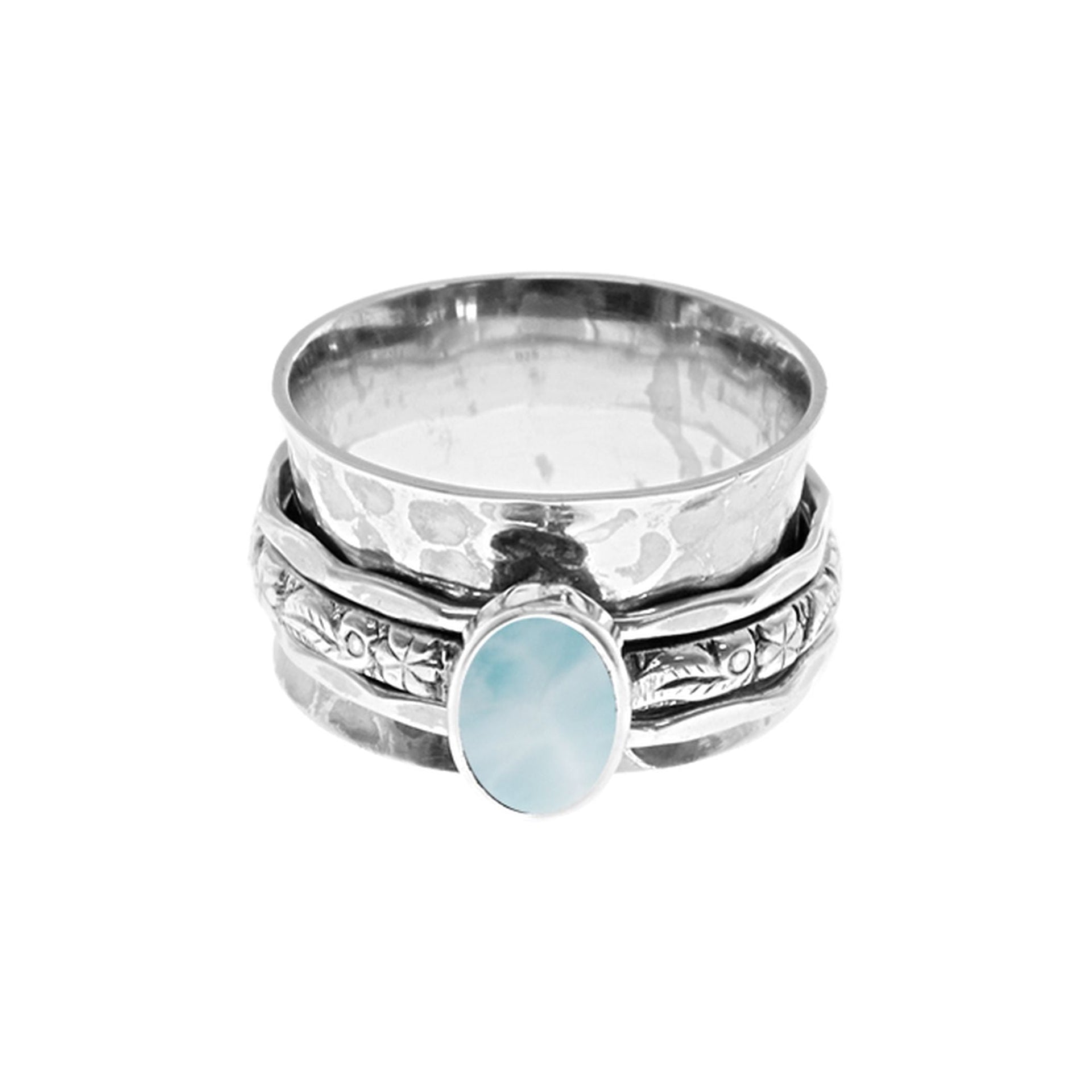 Catalina floral triple band larimar spinning ring