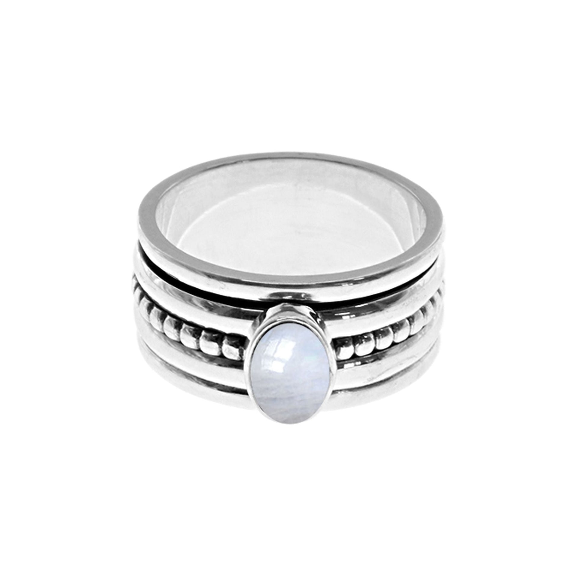 Isla rainbow moonstone wide dotted band spinning ring