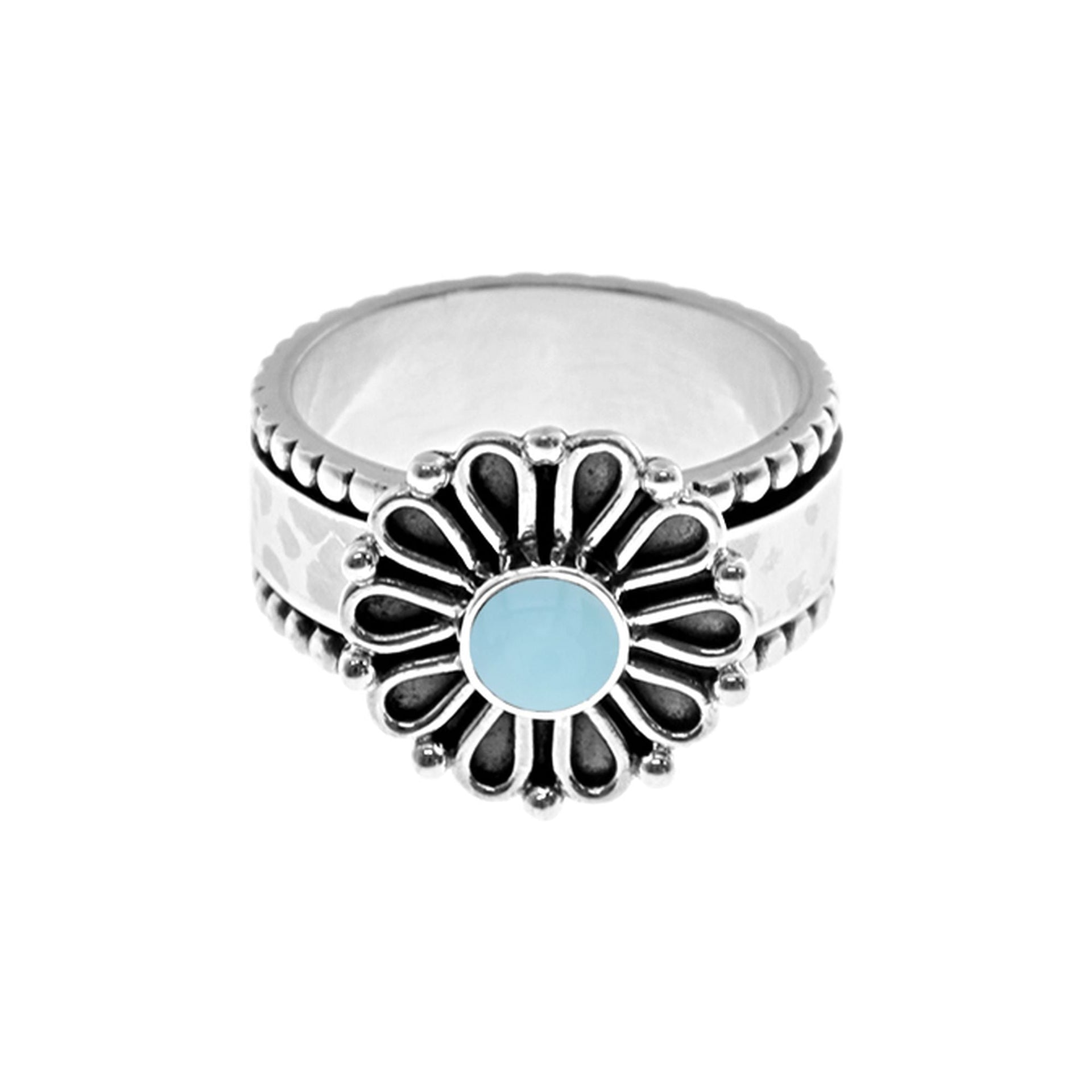 Catalina blue chalcedony daisy spinning ring