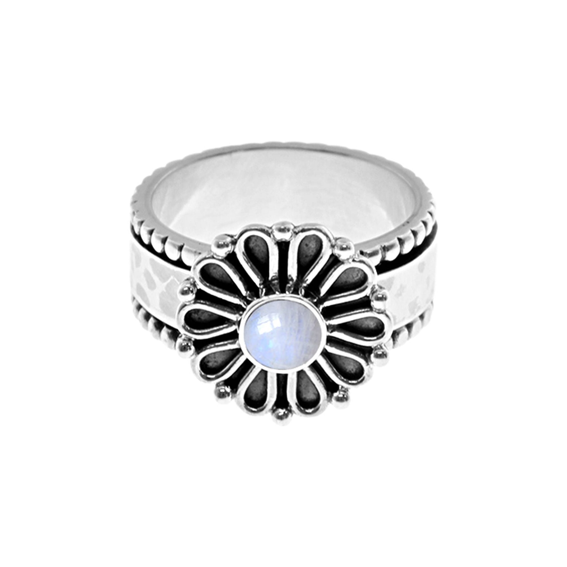 Catalina rainbow moonstone daisy spinning ring