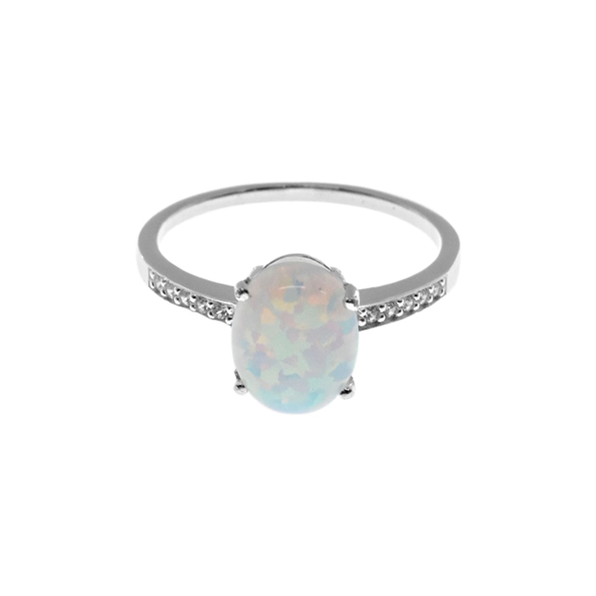 Bethan oval white opalique with CZ detail ring