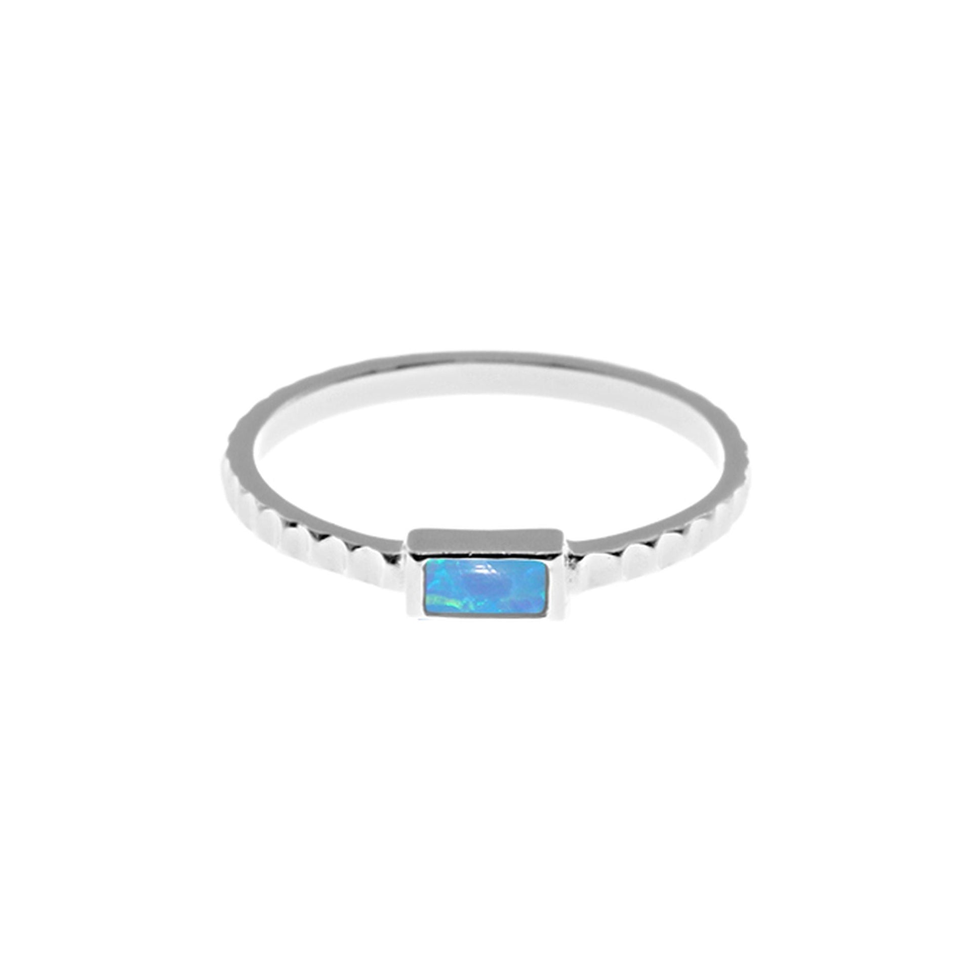 Antoinette rectangular blue opalique ridged shank ring