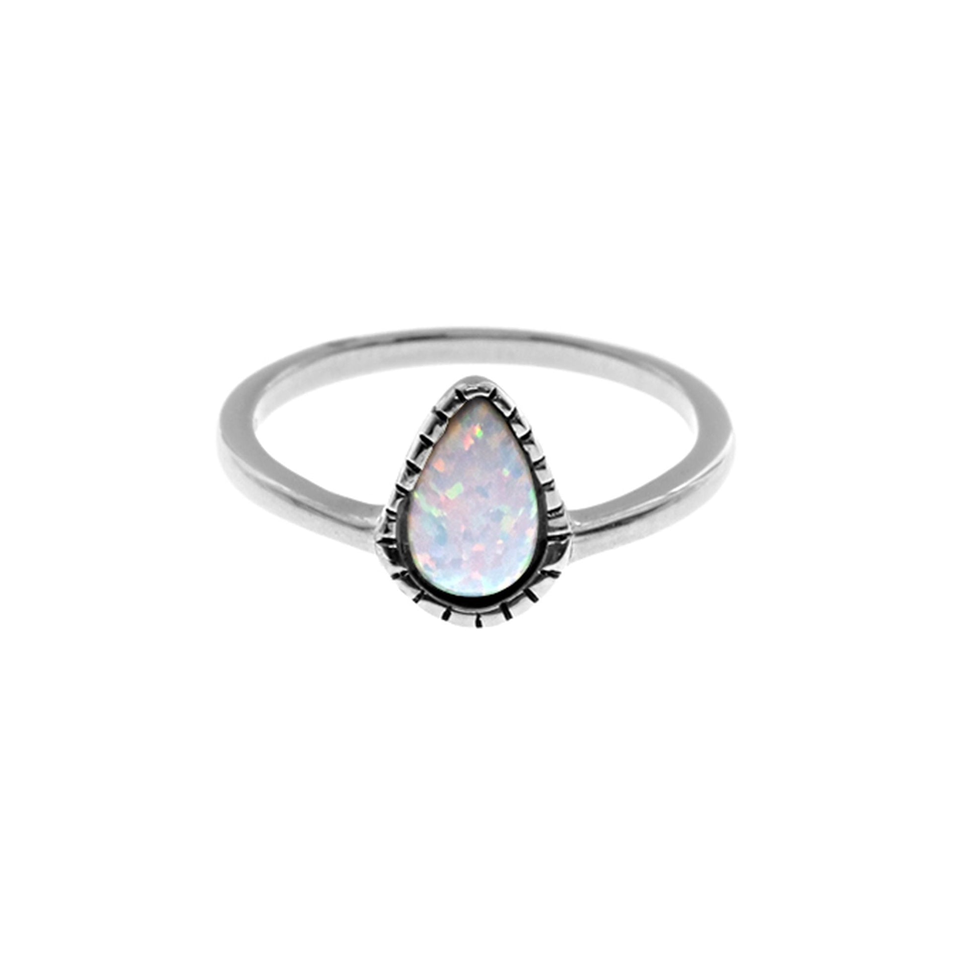 Sabrina teardrop white opalique rope shank ring