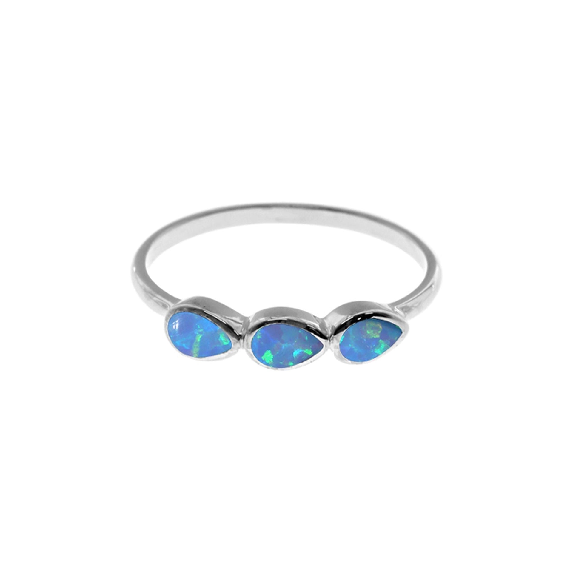 Angelica triple teardrop blue opalique ring