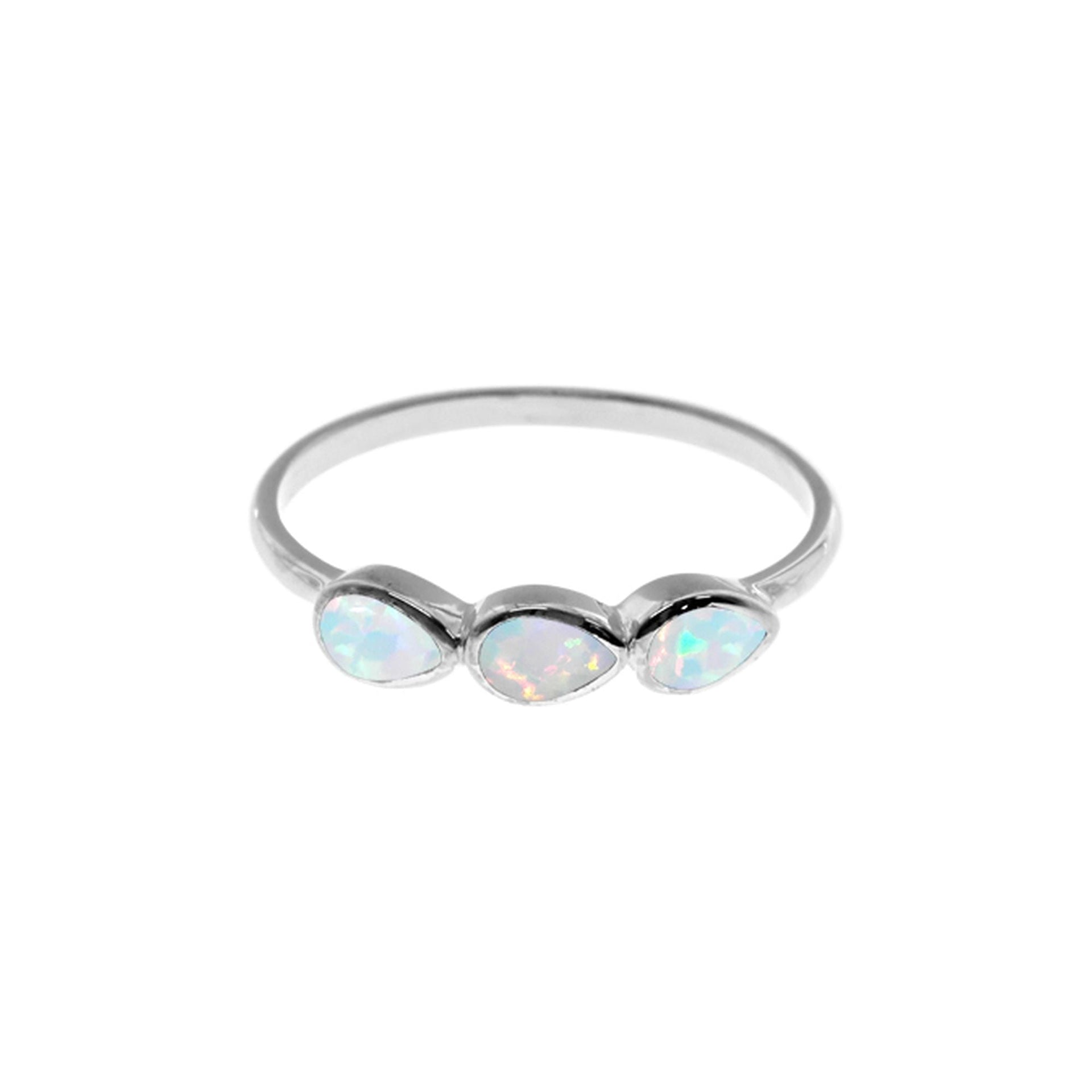 Angelica triple teardrop white opalique ring
