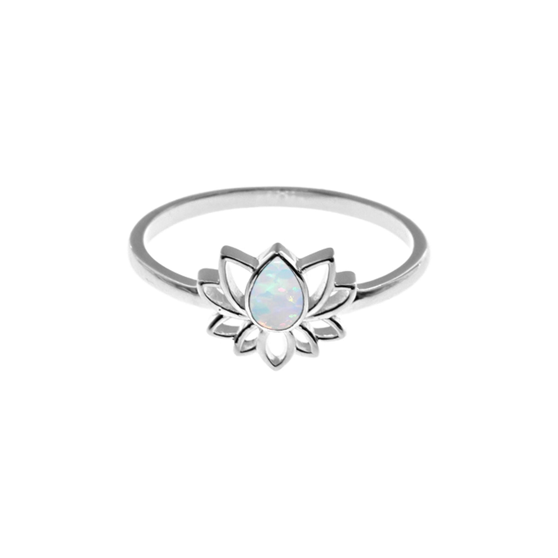 Sasha lotus flower white opalique ring