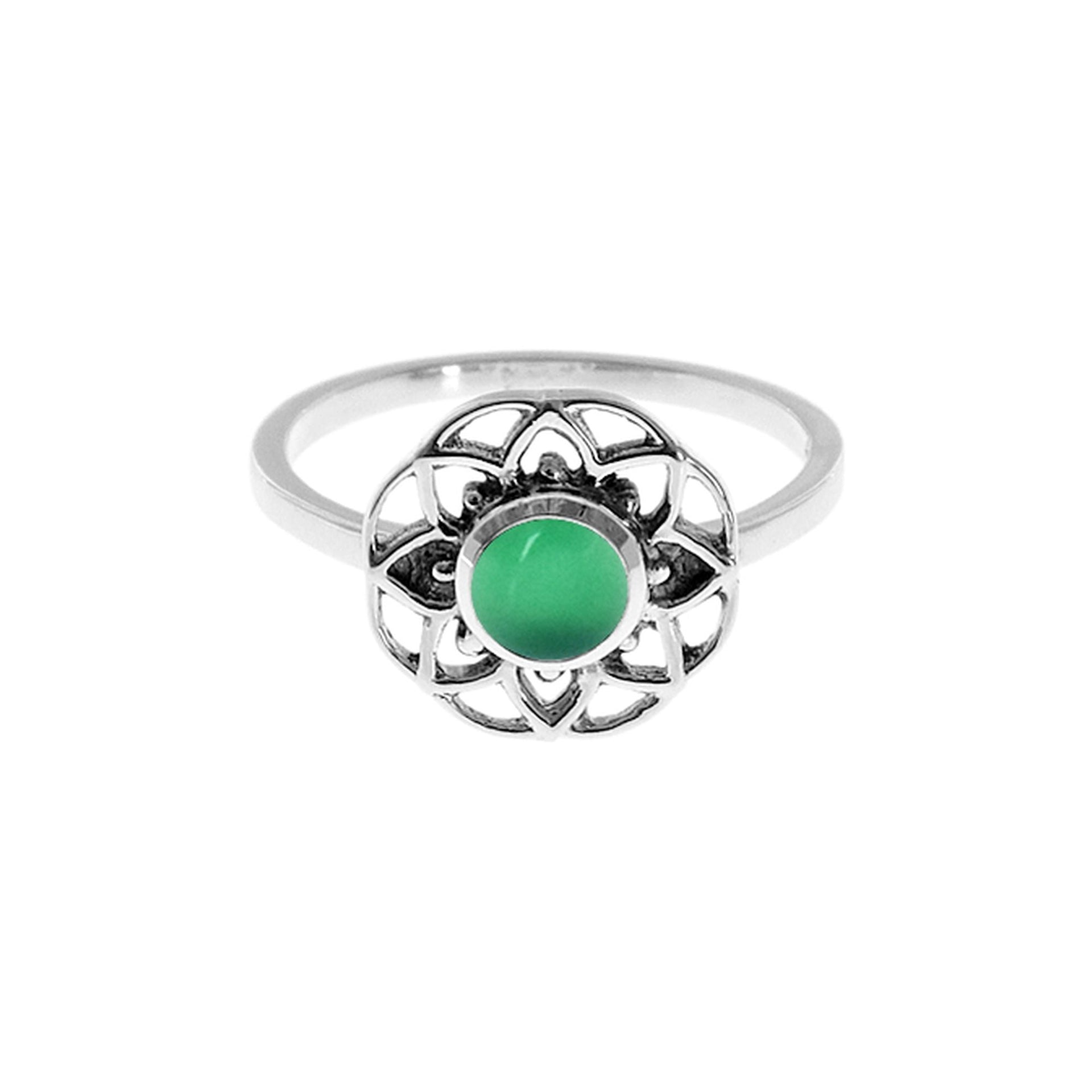 Catalina mandala ring with round green agate