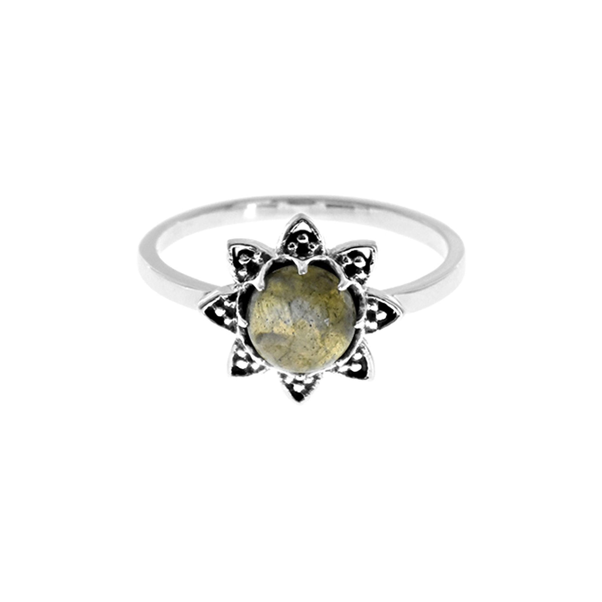 Catalina mandala ring with claw-set labradorite