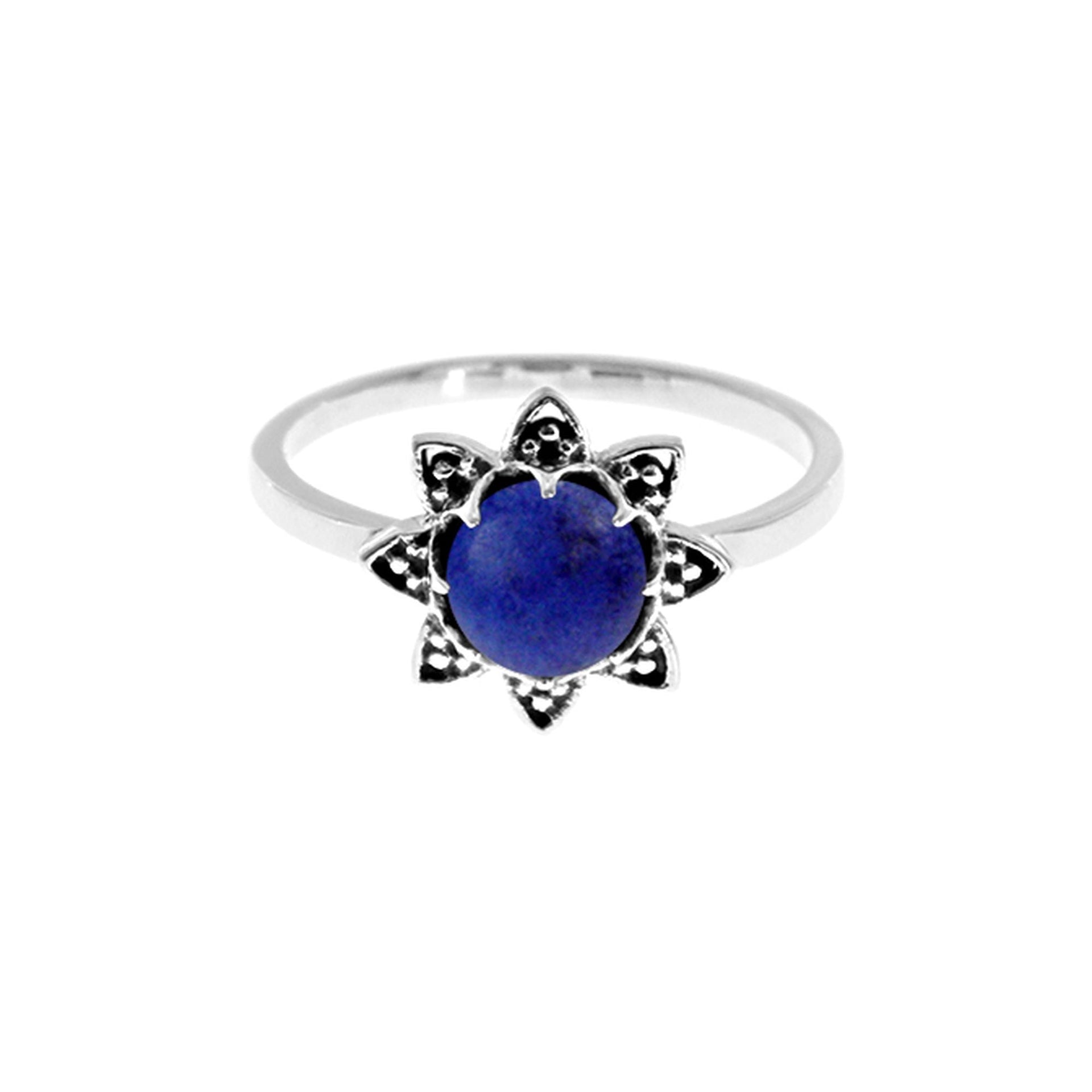 Catalina mandala ring with claw-set lapis lazuli