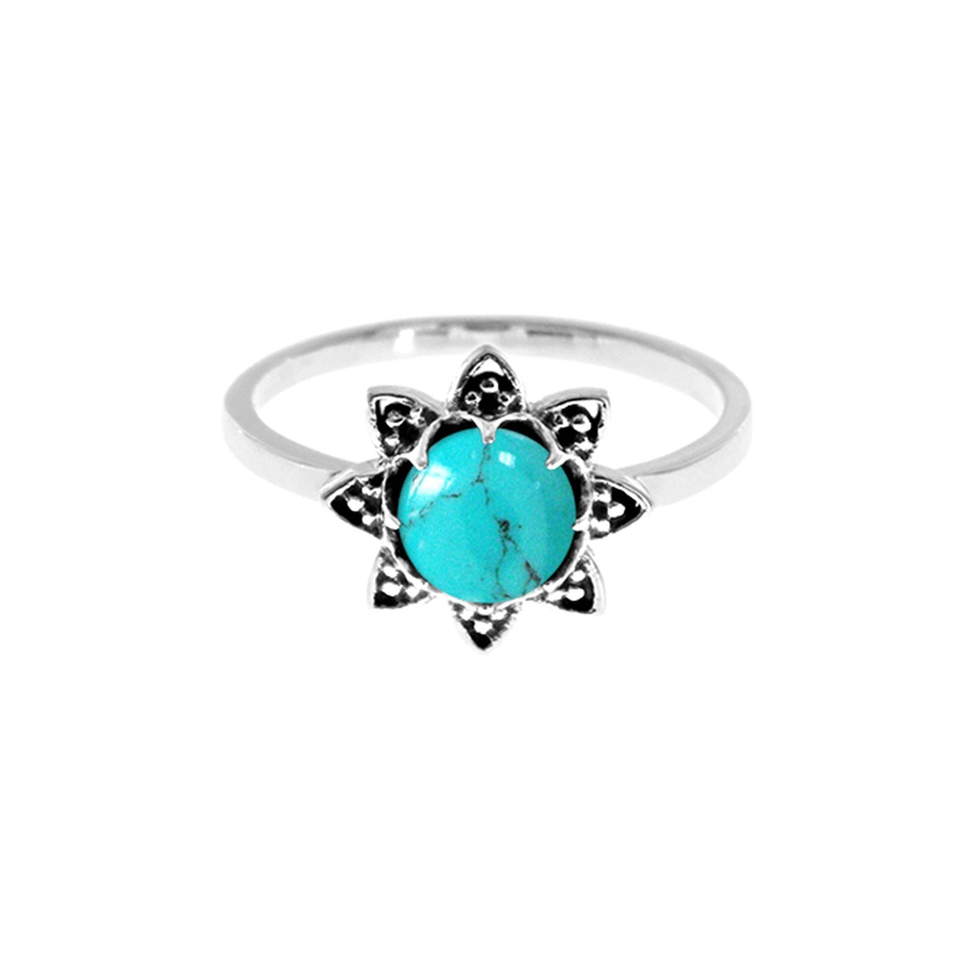 Catalina mandala ring with claw-set turquoise