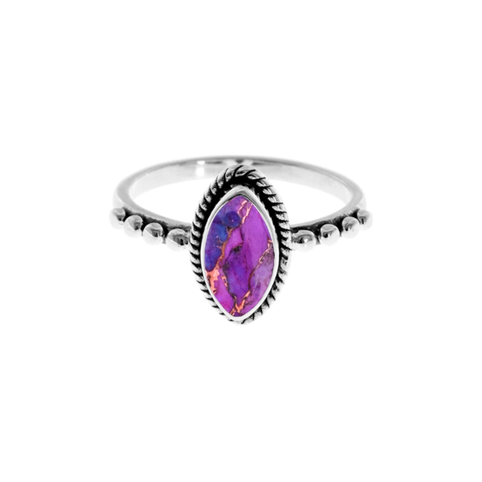 Isla fancy edged purple mohave turquoise marquis ring