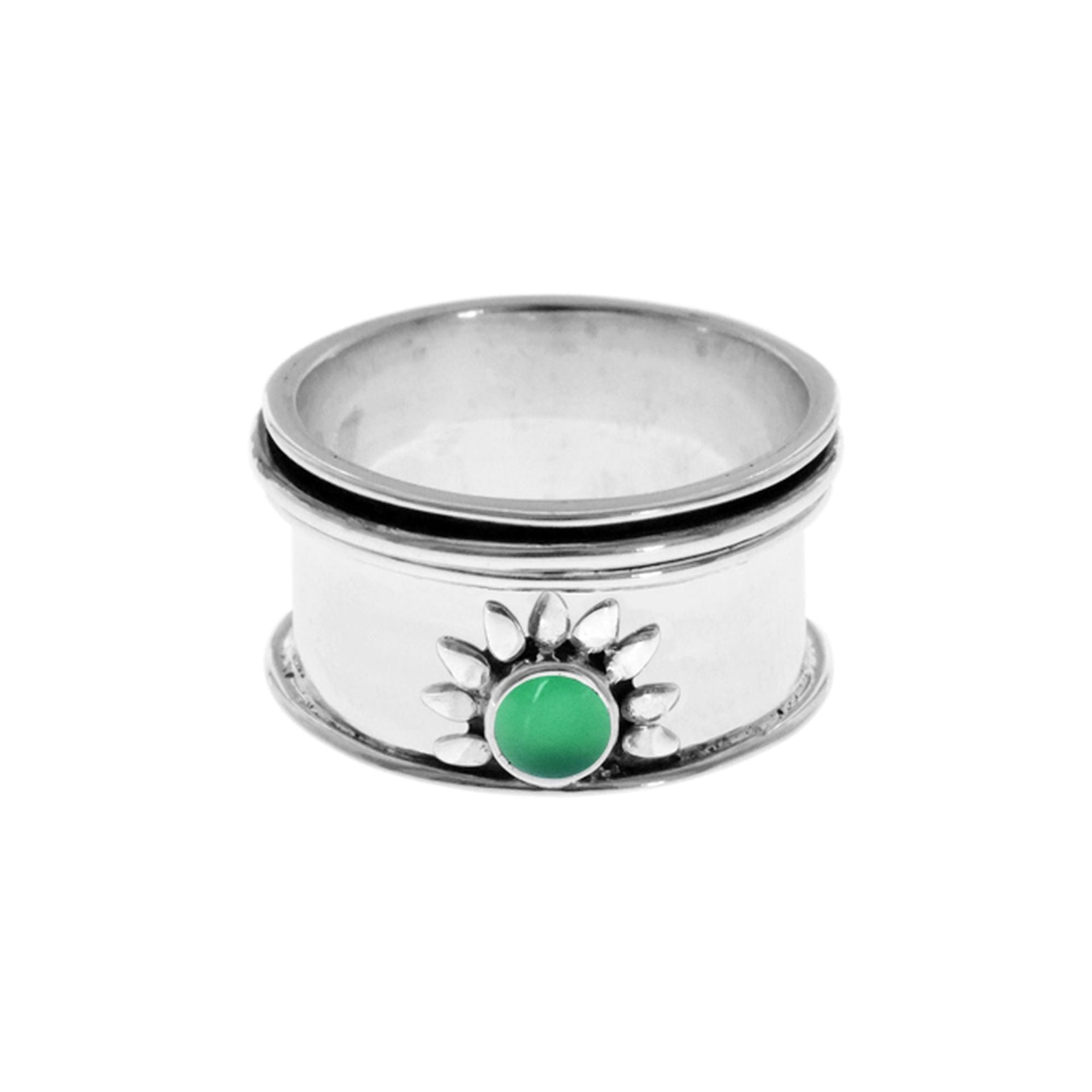 Catalina sunburst spinner ring with green agate