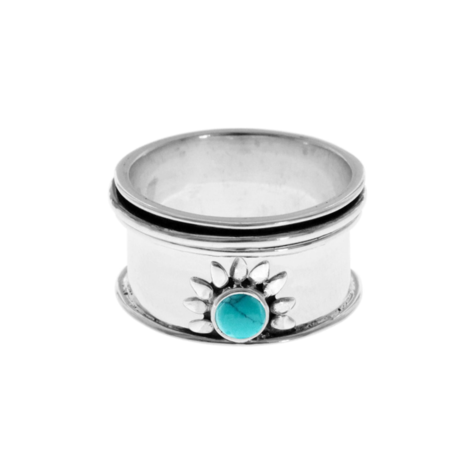Catalina sunburst spinner ring with turquoise
