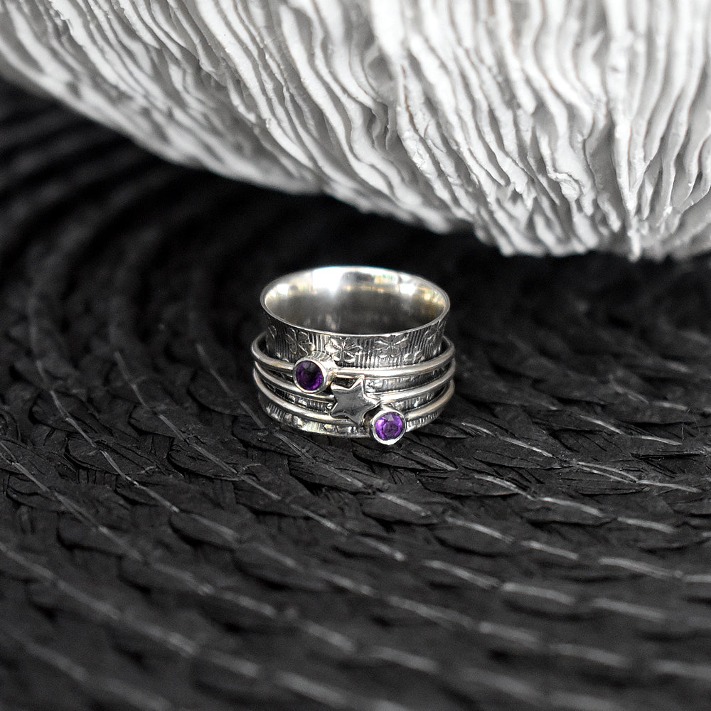 Catalina triple spinner ring with star and amethyst