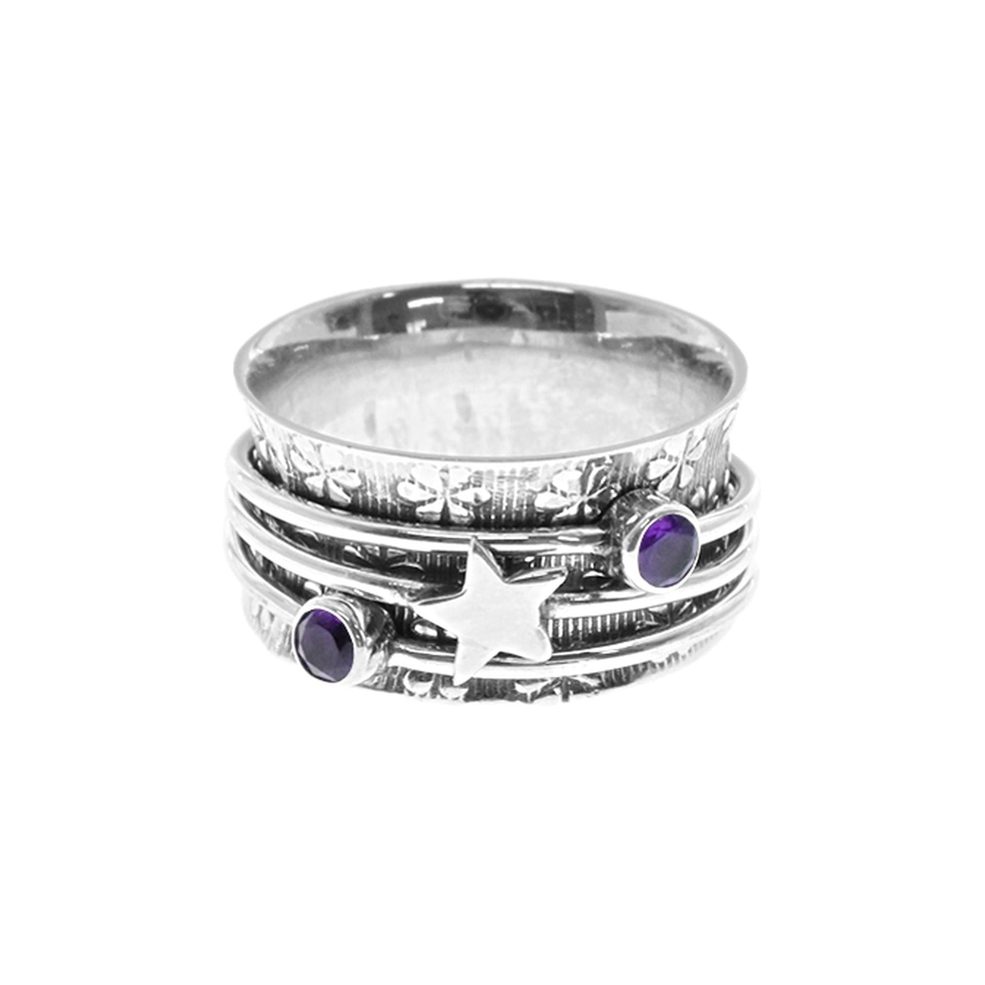 Catalina triple spinner ring with star and amethyst