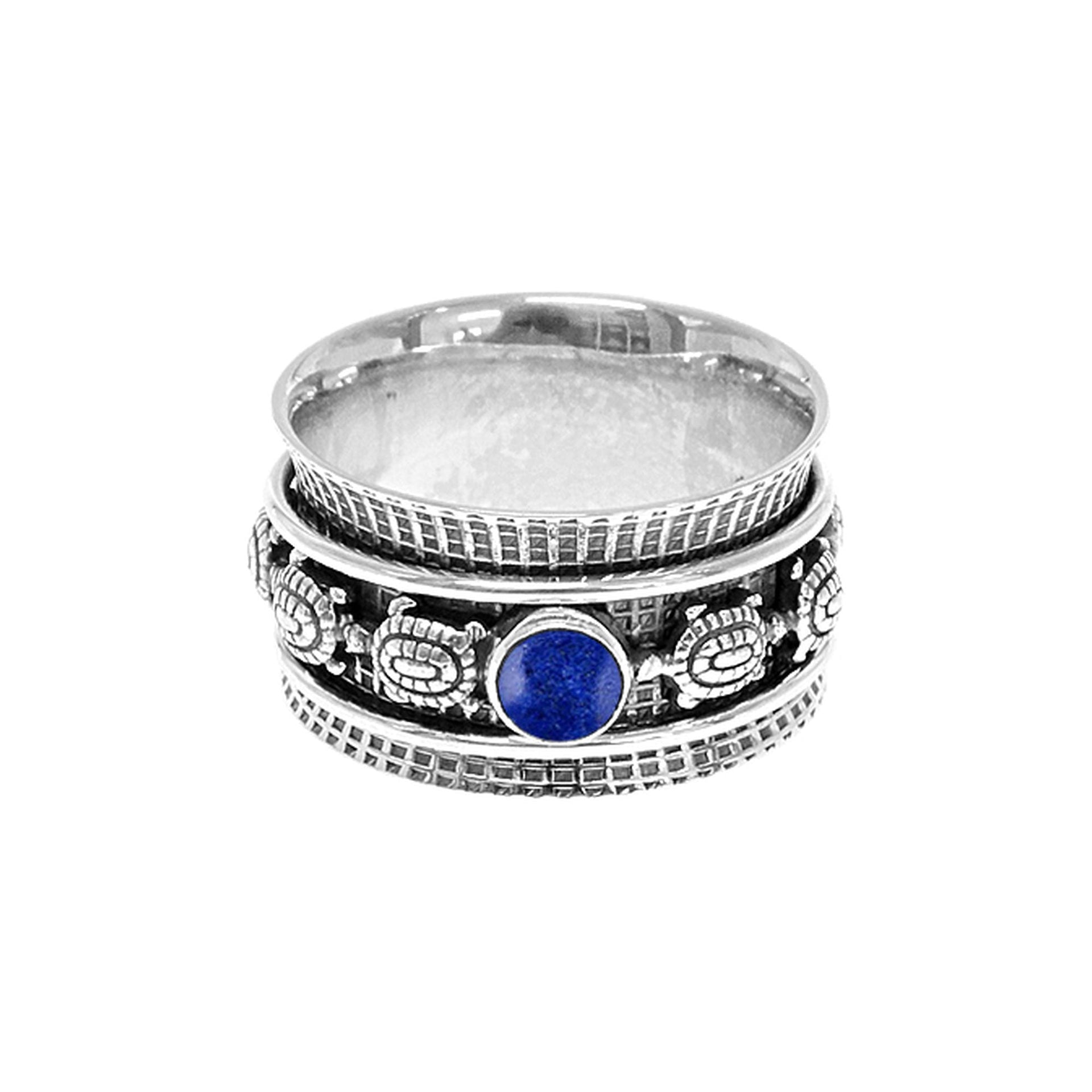 Annabelle turtle spinner ring with round lapis lazuli