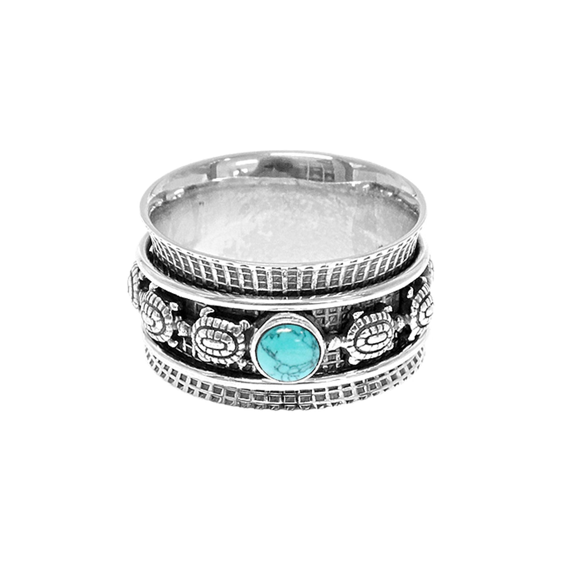 Annabelle turtle spinner ring with round turquoise