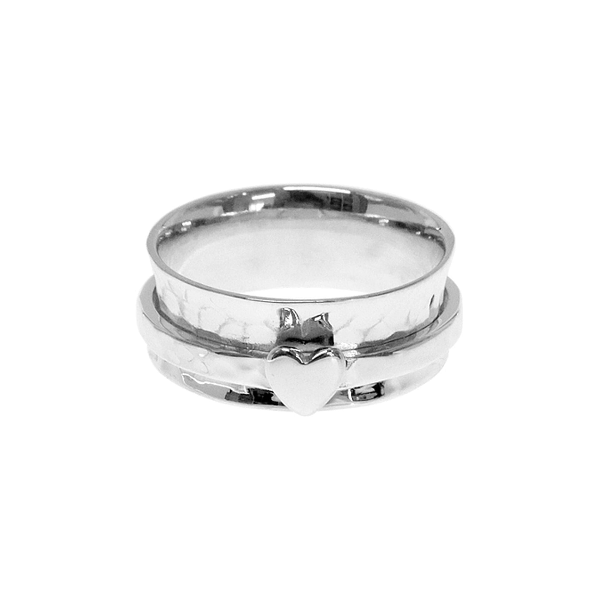 Amora simple hammered spinner ring with silver heart (XL)