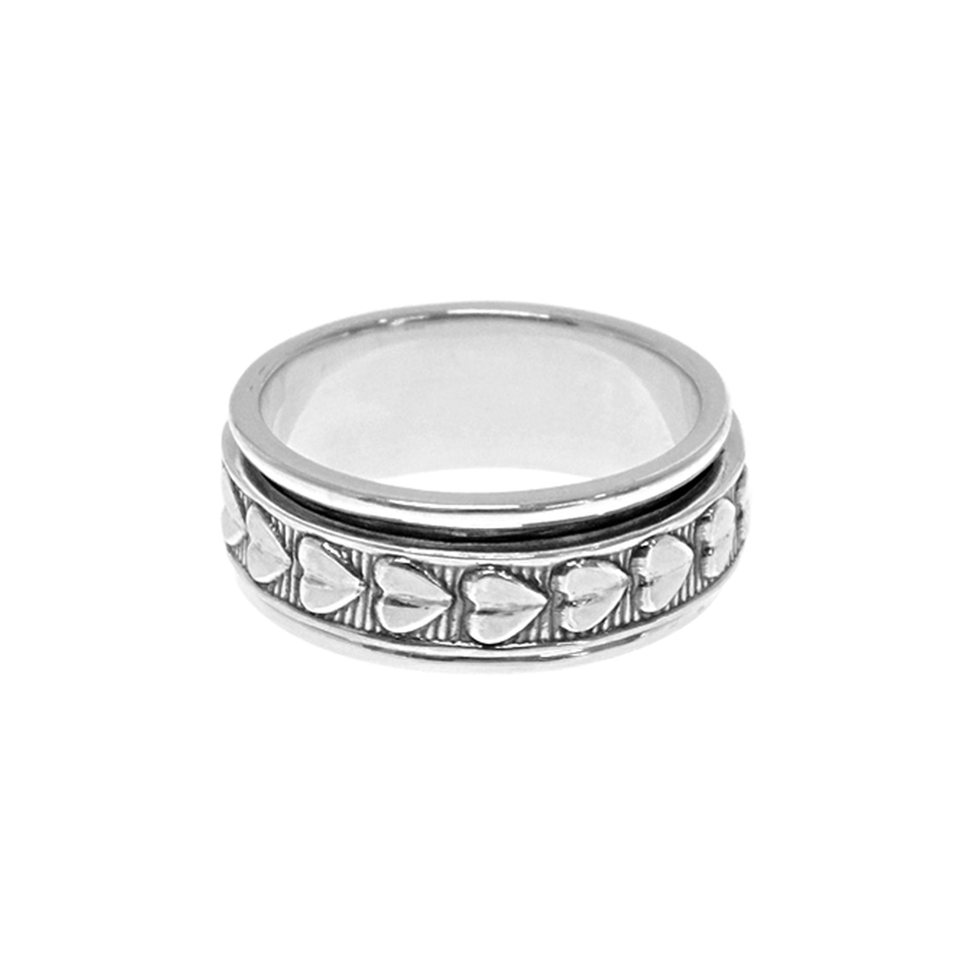 Amora heart design spinner ring with oxidised detailing