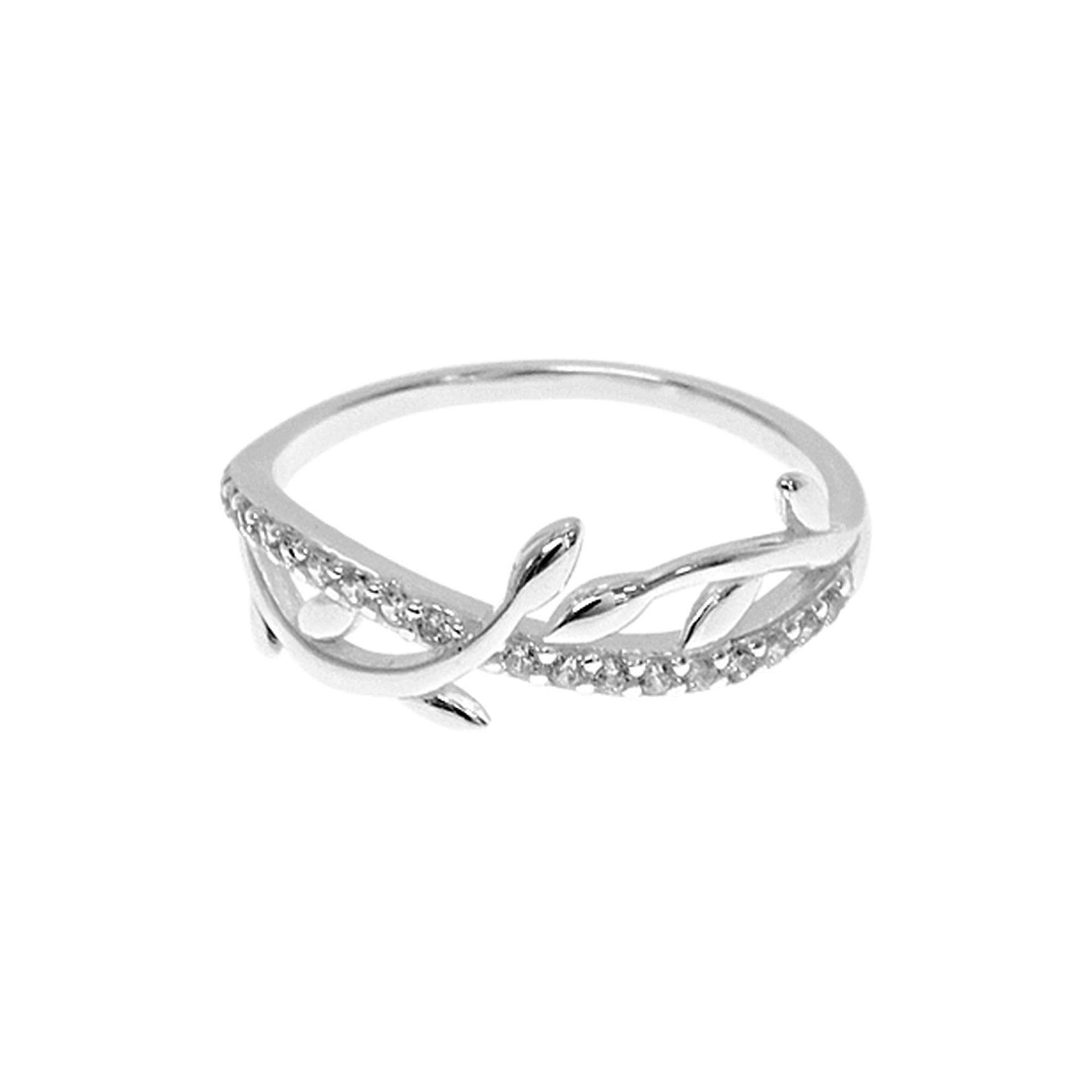 Alianna Dainty crossover vine silver and CZ ring