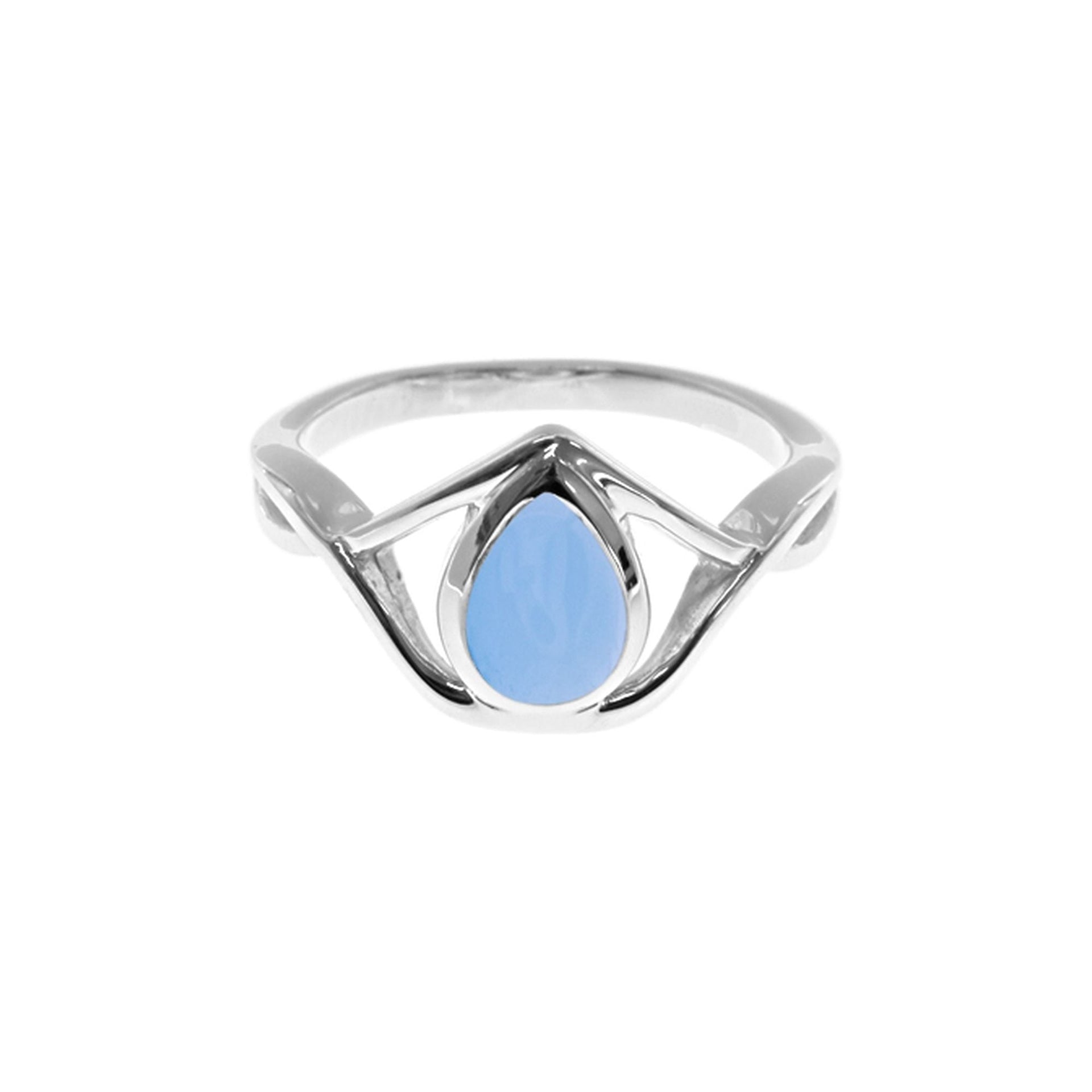 Betsy teardrop blue chalcedony crossover ring