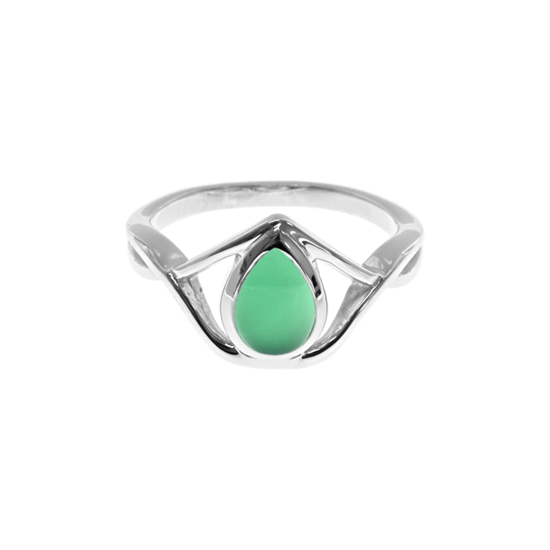 Betsy teardrop green agate crossover ring