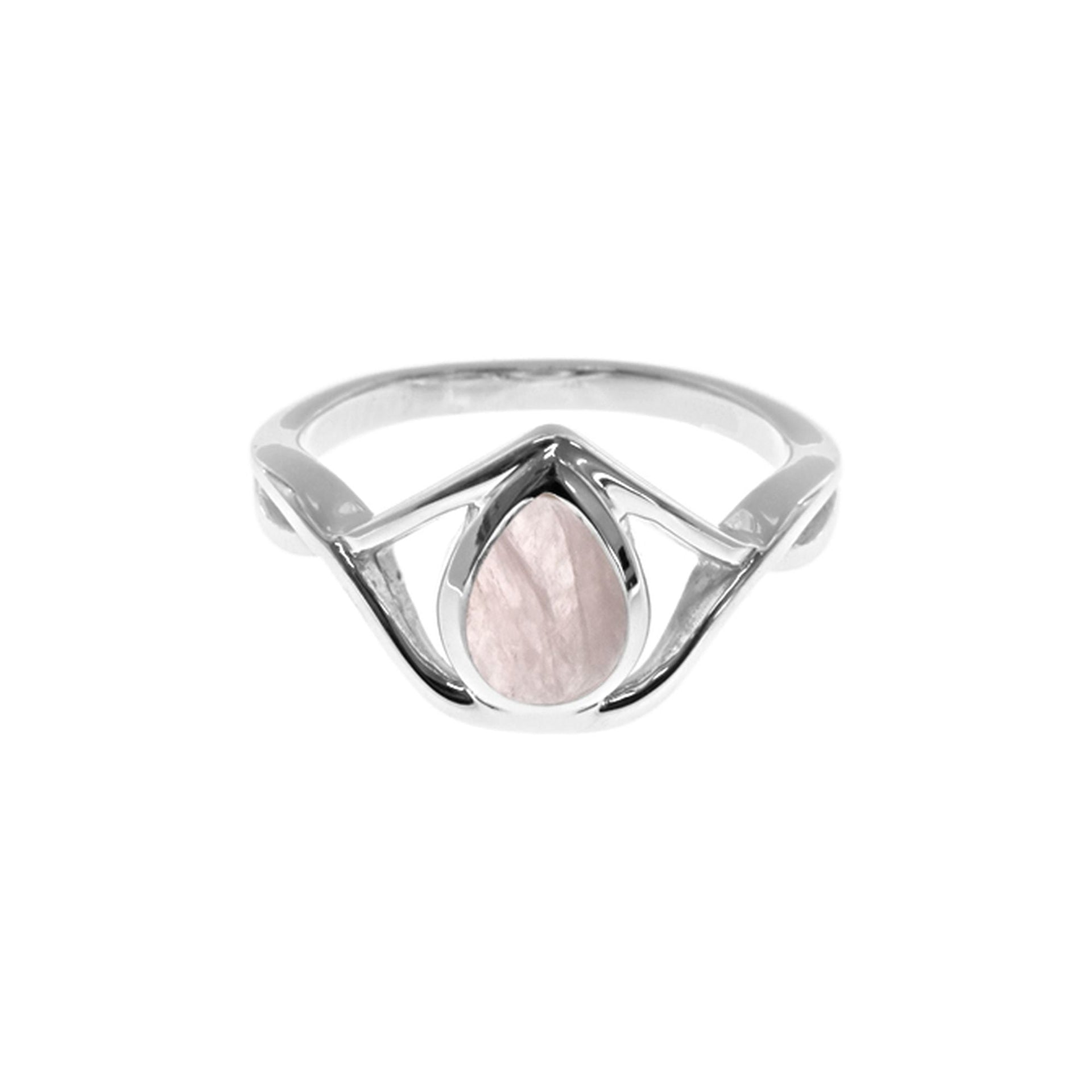 Betsy teardrop rose quartz crossover ring