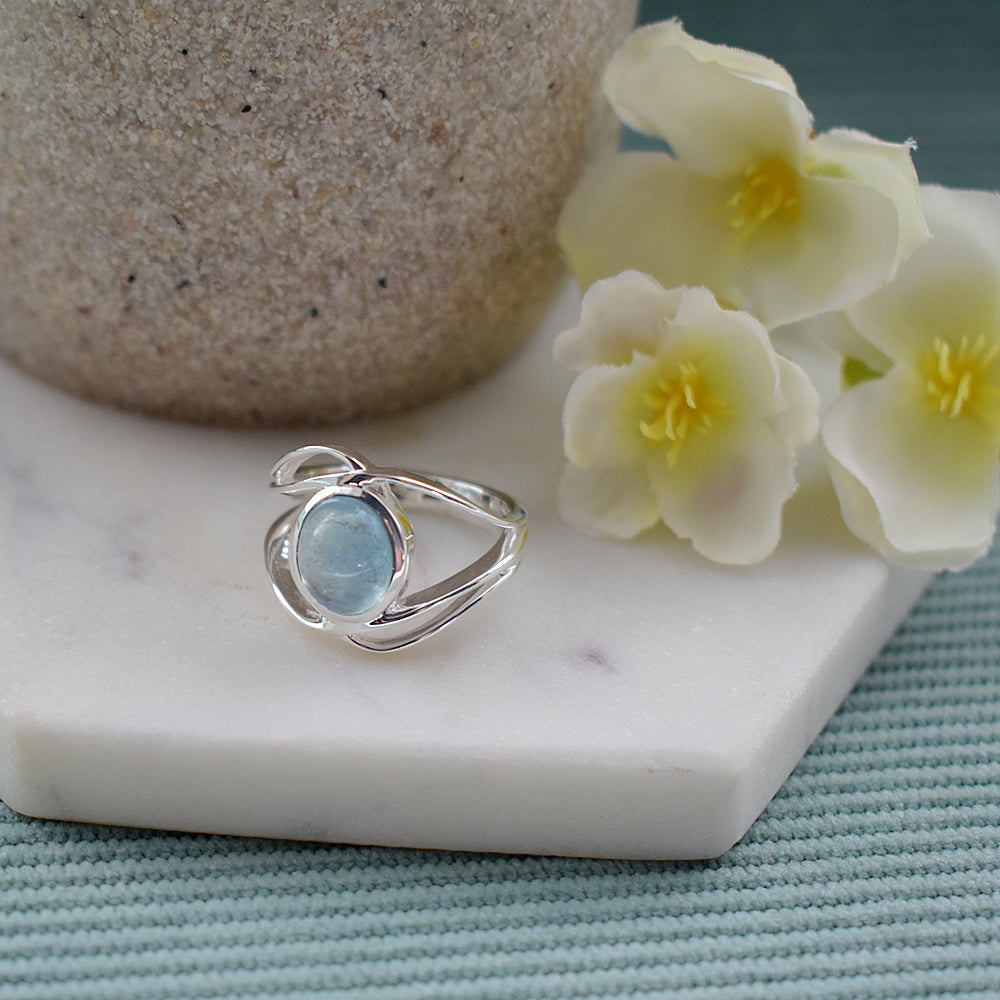 Betsy large crossover aquamarine ring