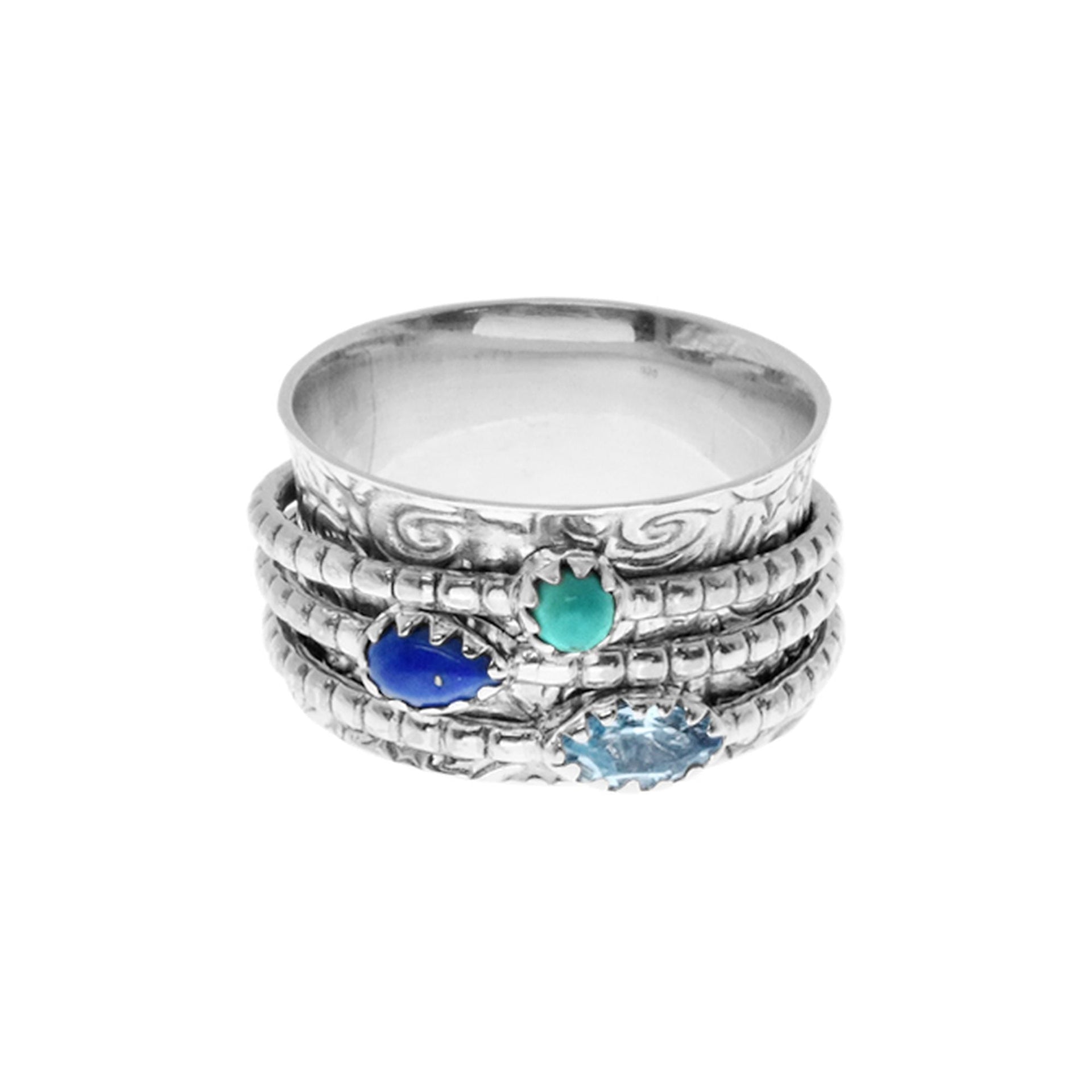 Catalina triple spinning ring with blue stones