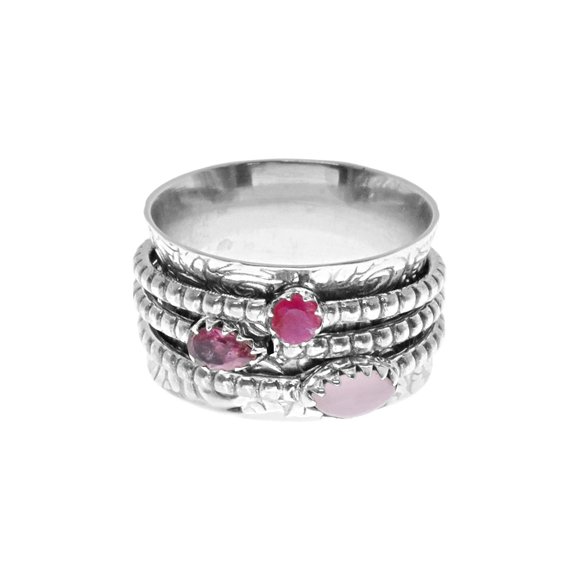 Catalina triple spinning ring with pink stones