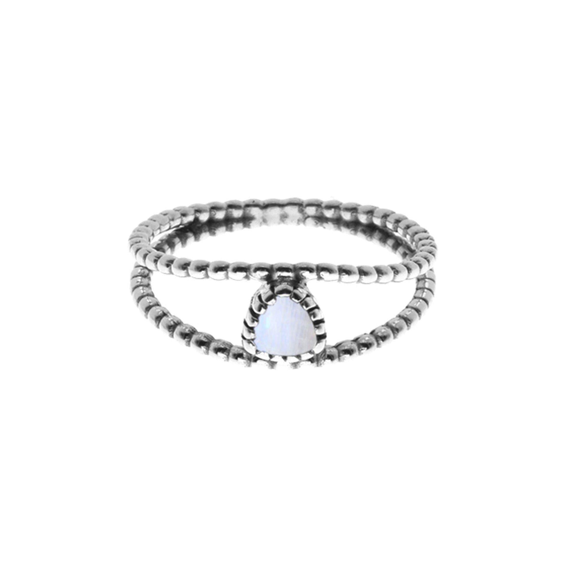 Catalina split bobble ring with rainbow moonstone