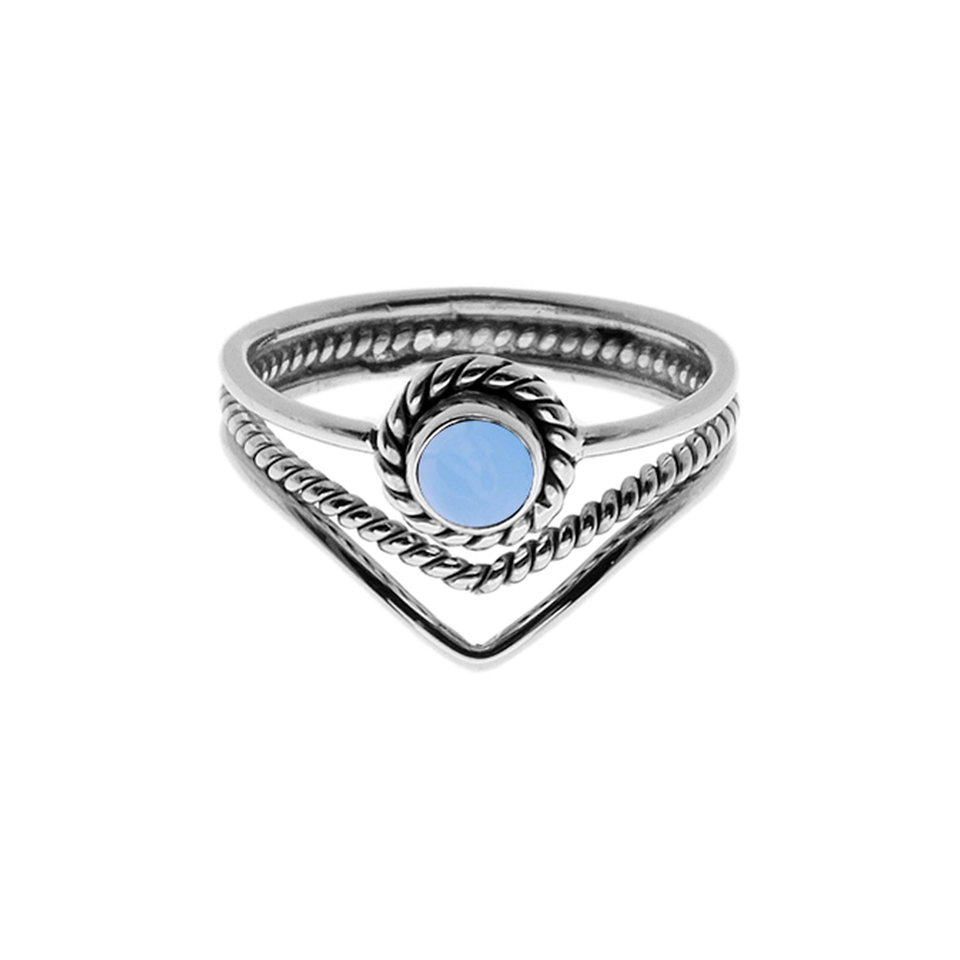 Catalina split band ring with blue chalcedony