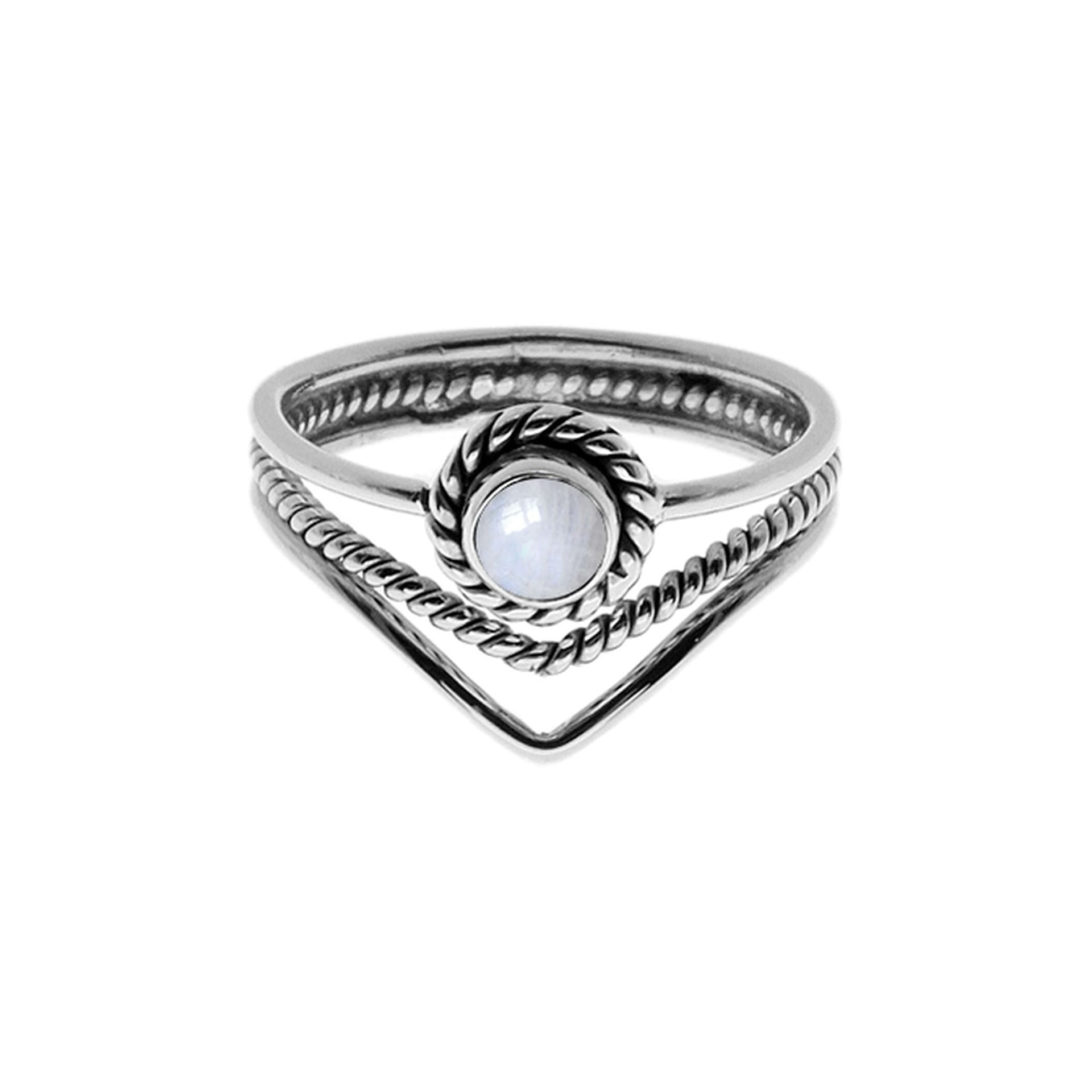 Catalina split band ring with rainbow moonstone