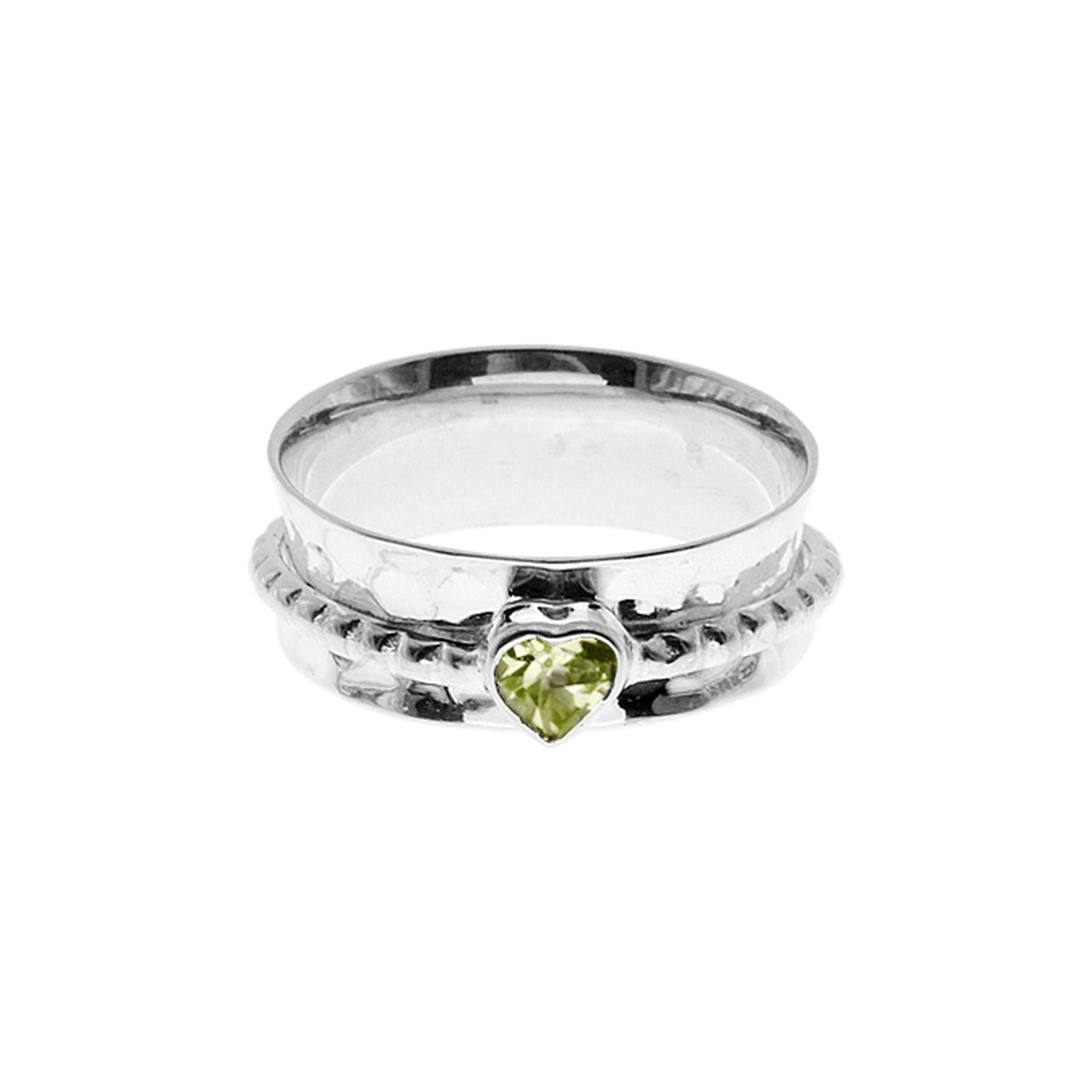 Lexi spinning ring with faceted peridot heart