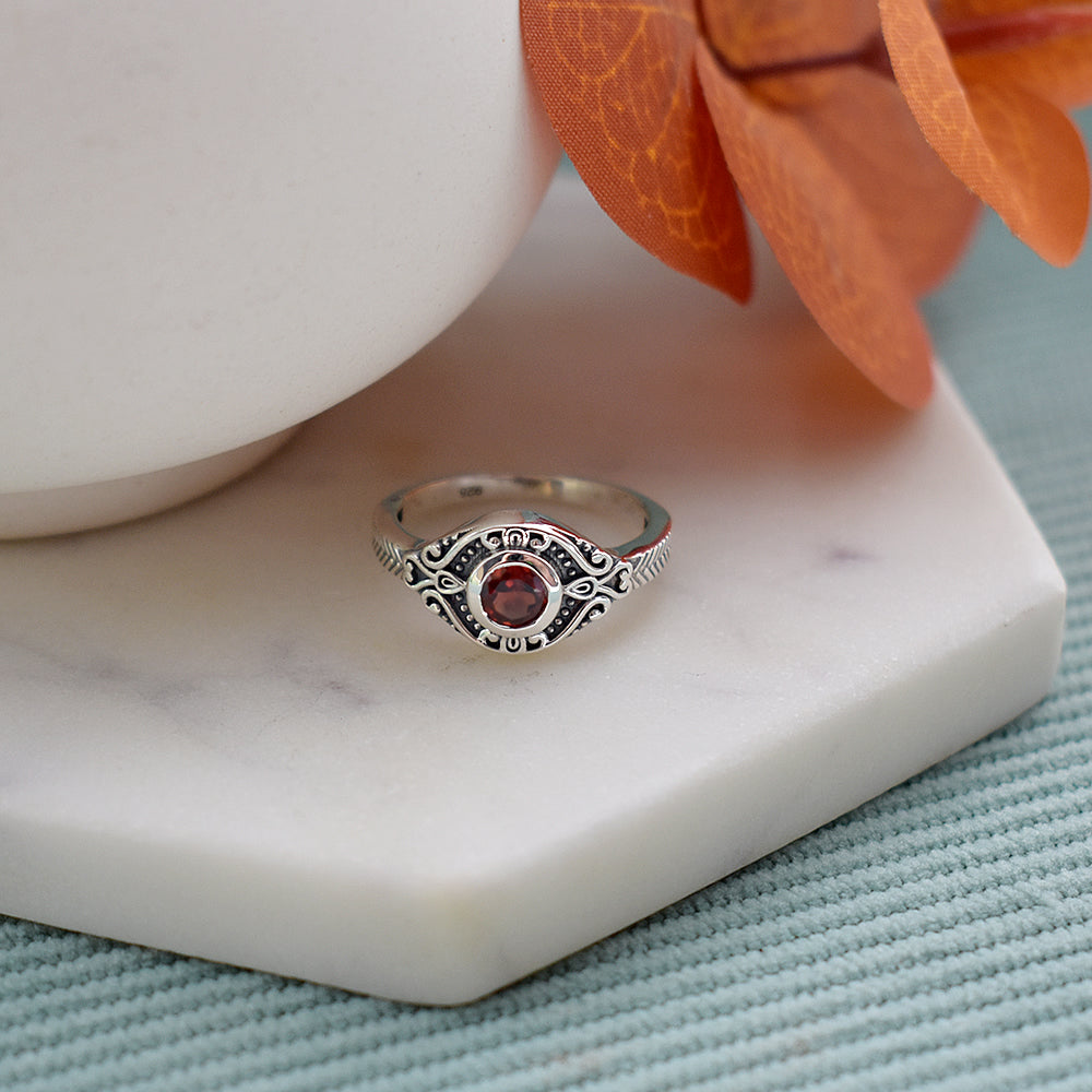 Catalina chunky ring with faceted garnet