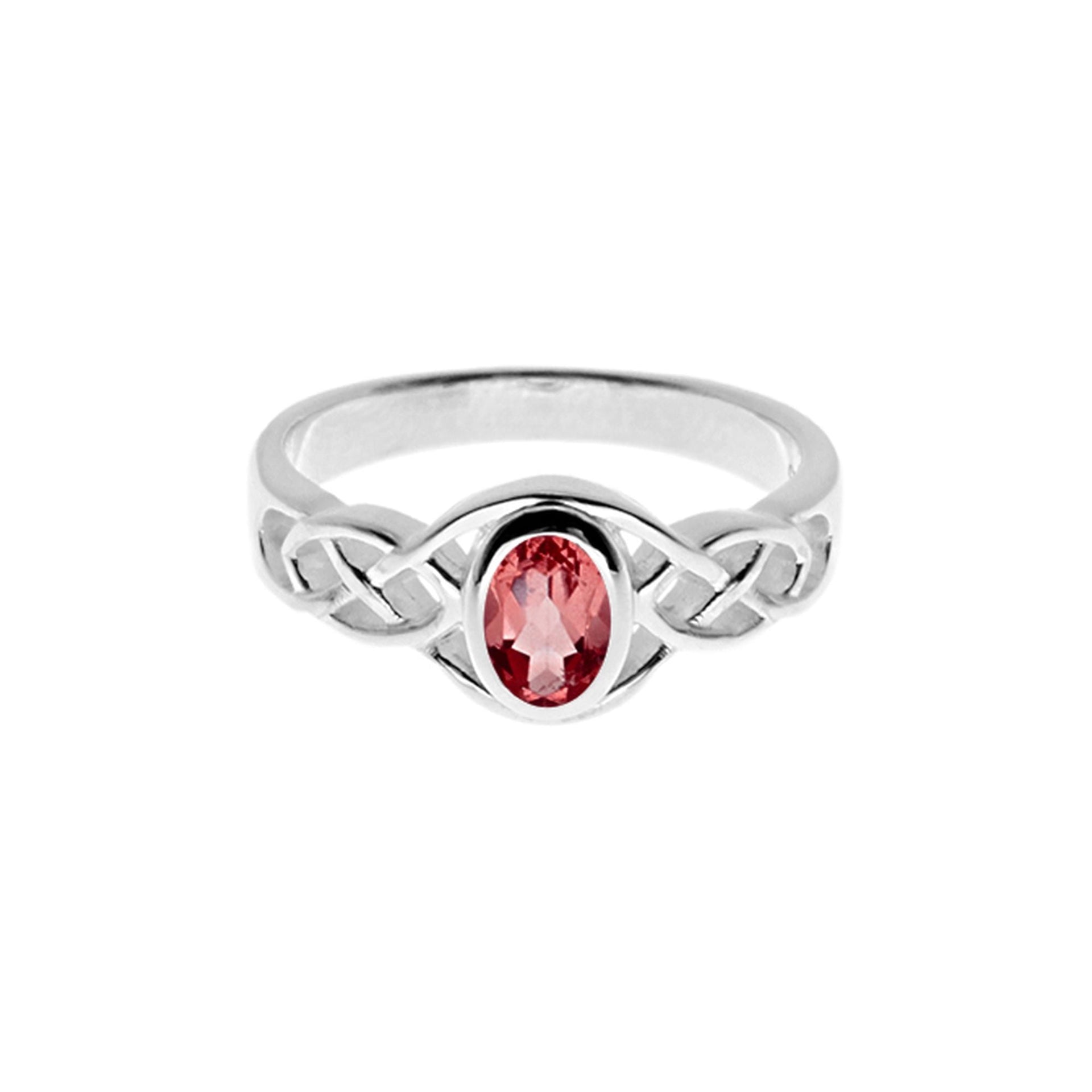 Betsy Celtic ring with oval faceted garnet