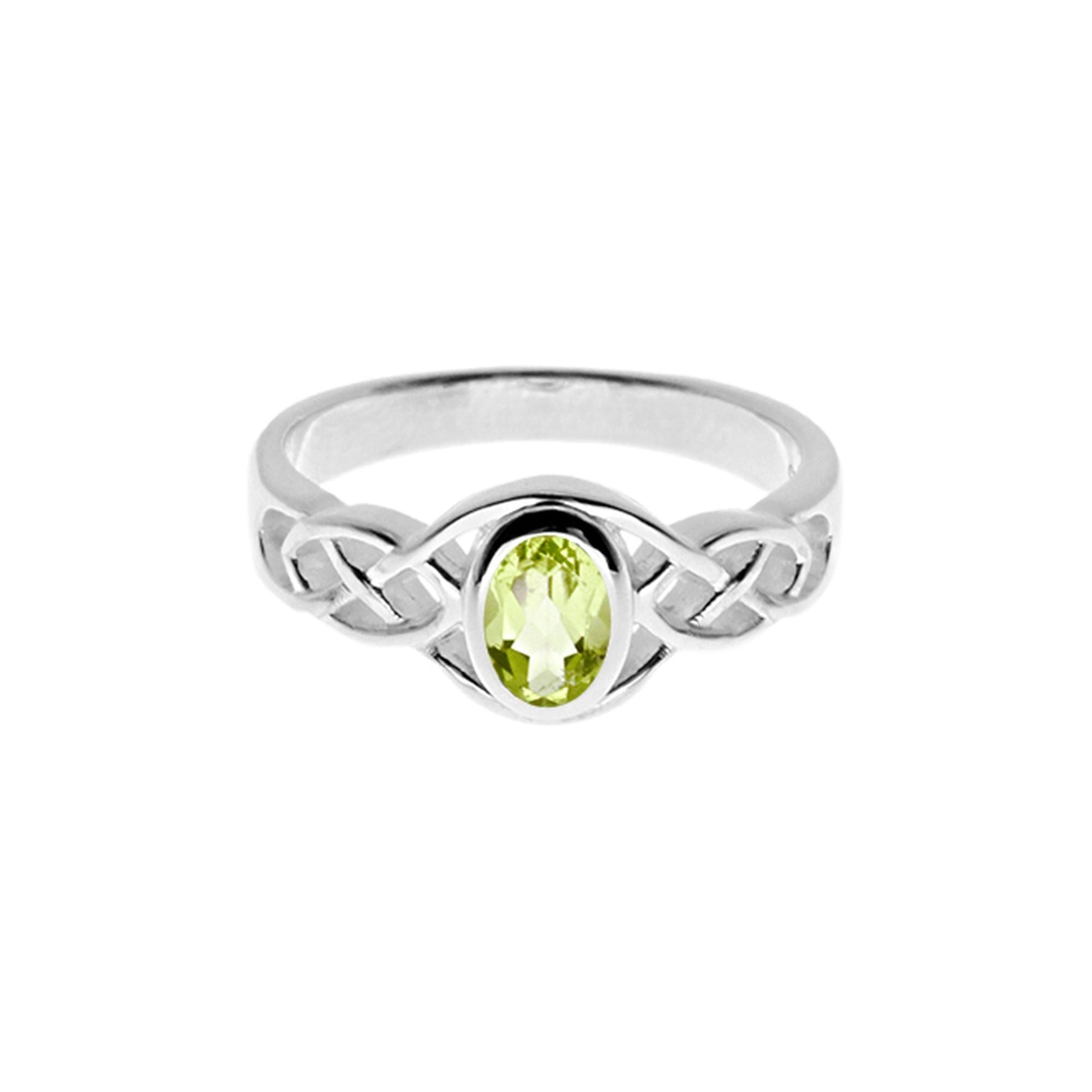 Betsy Celtic ring with oval faceted peridot