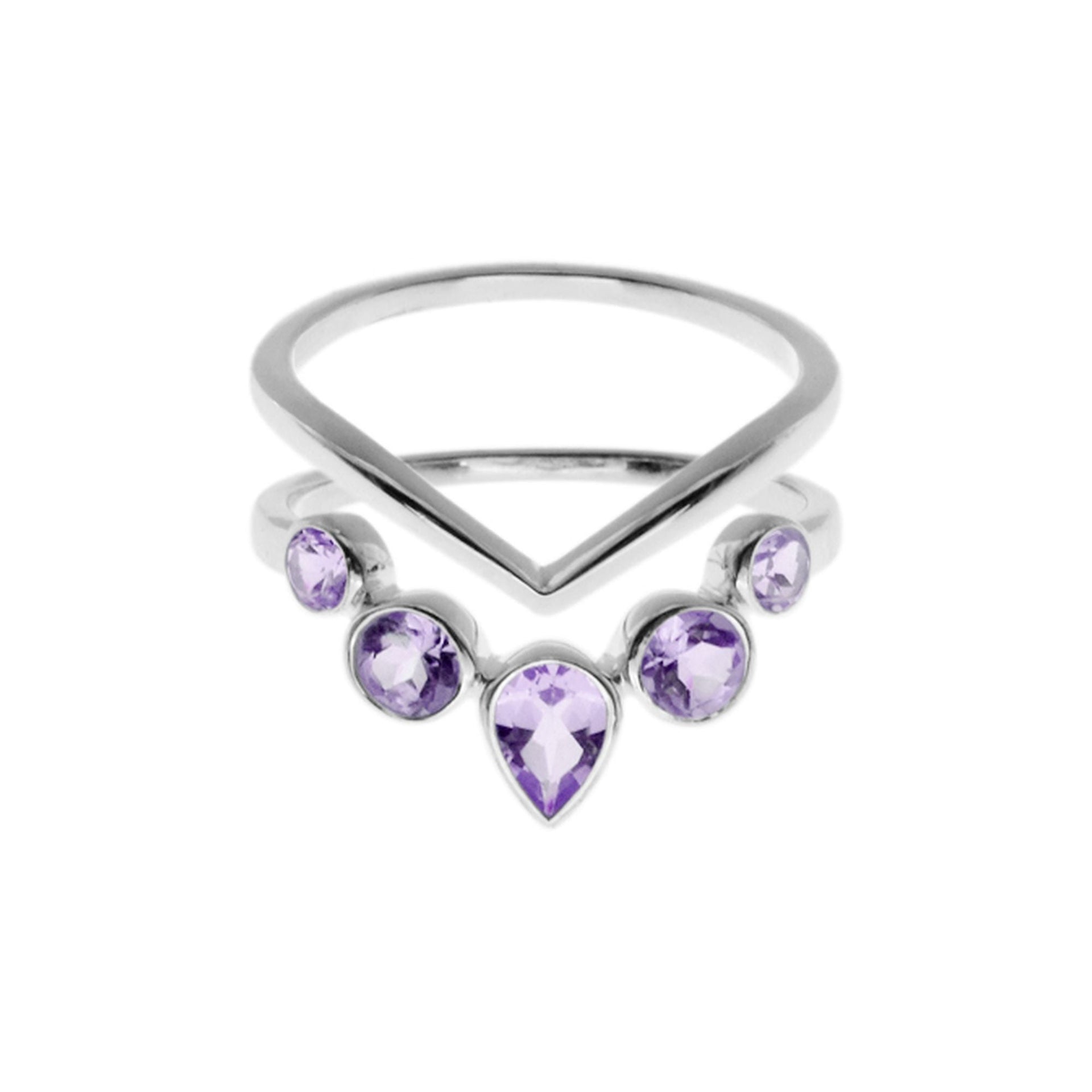 Samira wishbone double ring set with amethyst