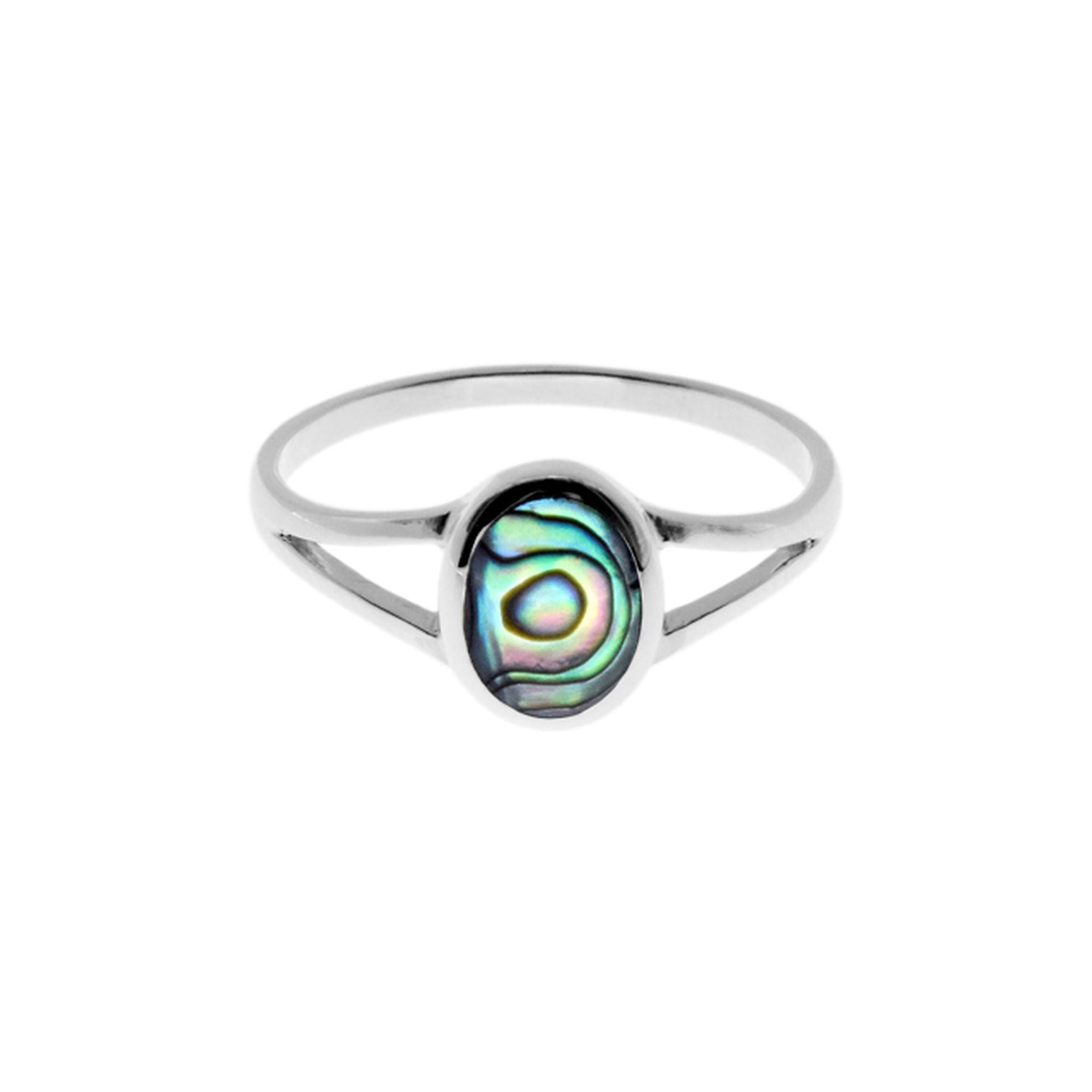 Bronwen split shank oval paua shell ring
