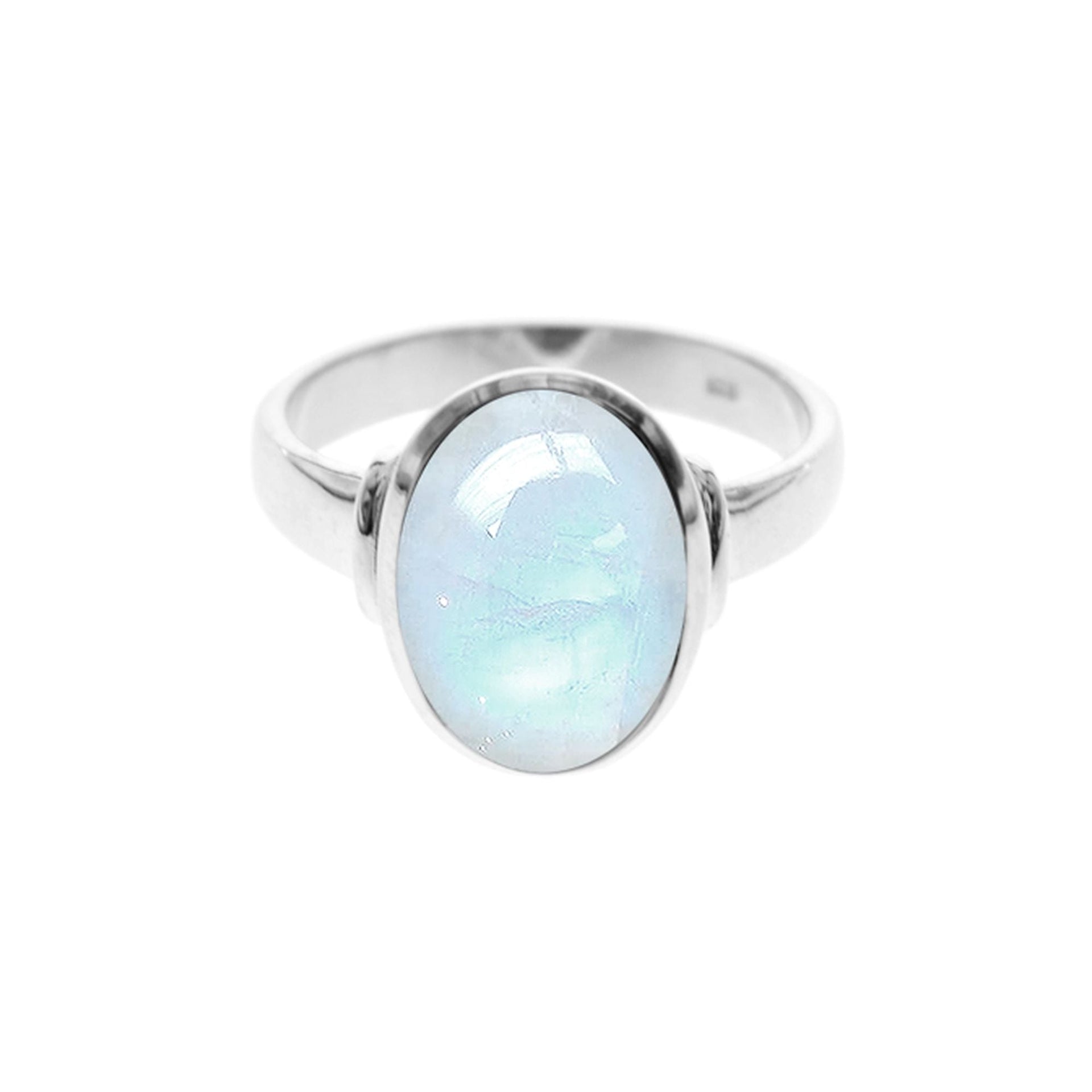 Samira oval rainbow moonstone with shoulder detail ring