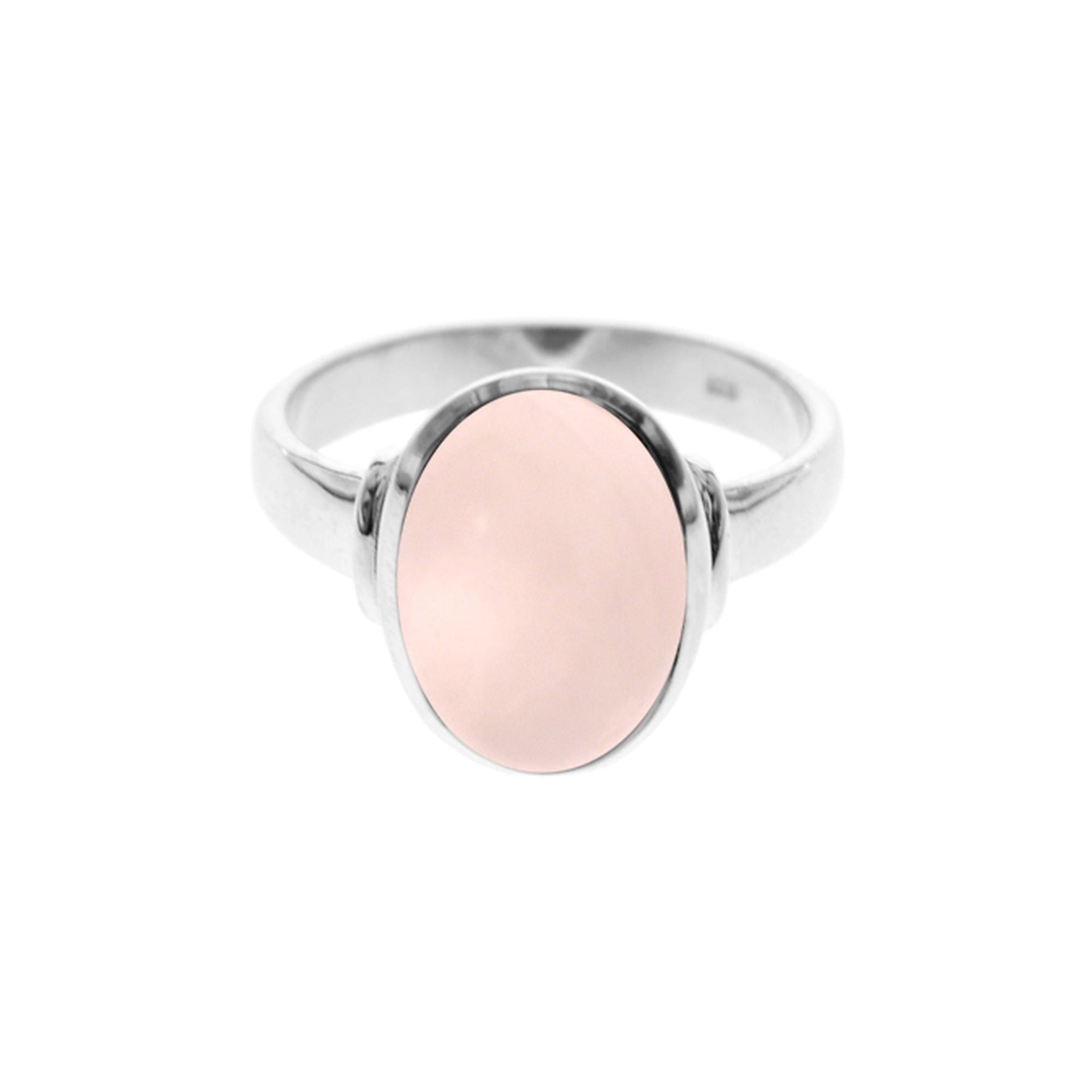 Samira oval rose quartz with shoulder detail ring