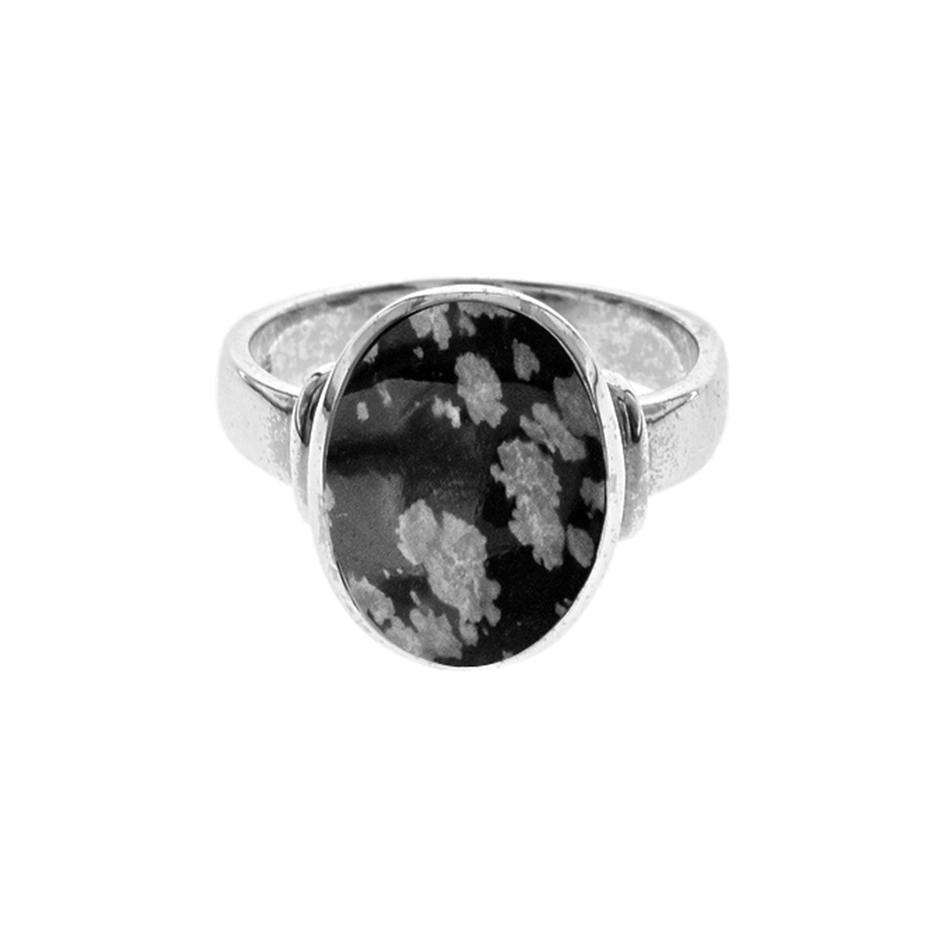 Samira oval snowflake obsidian with shoulder detail ring