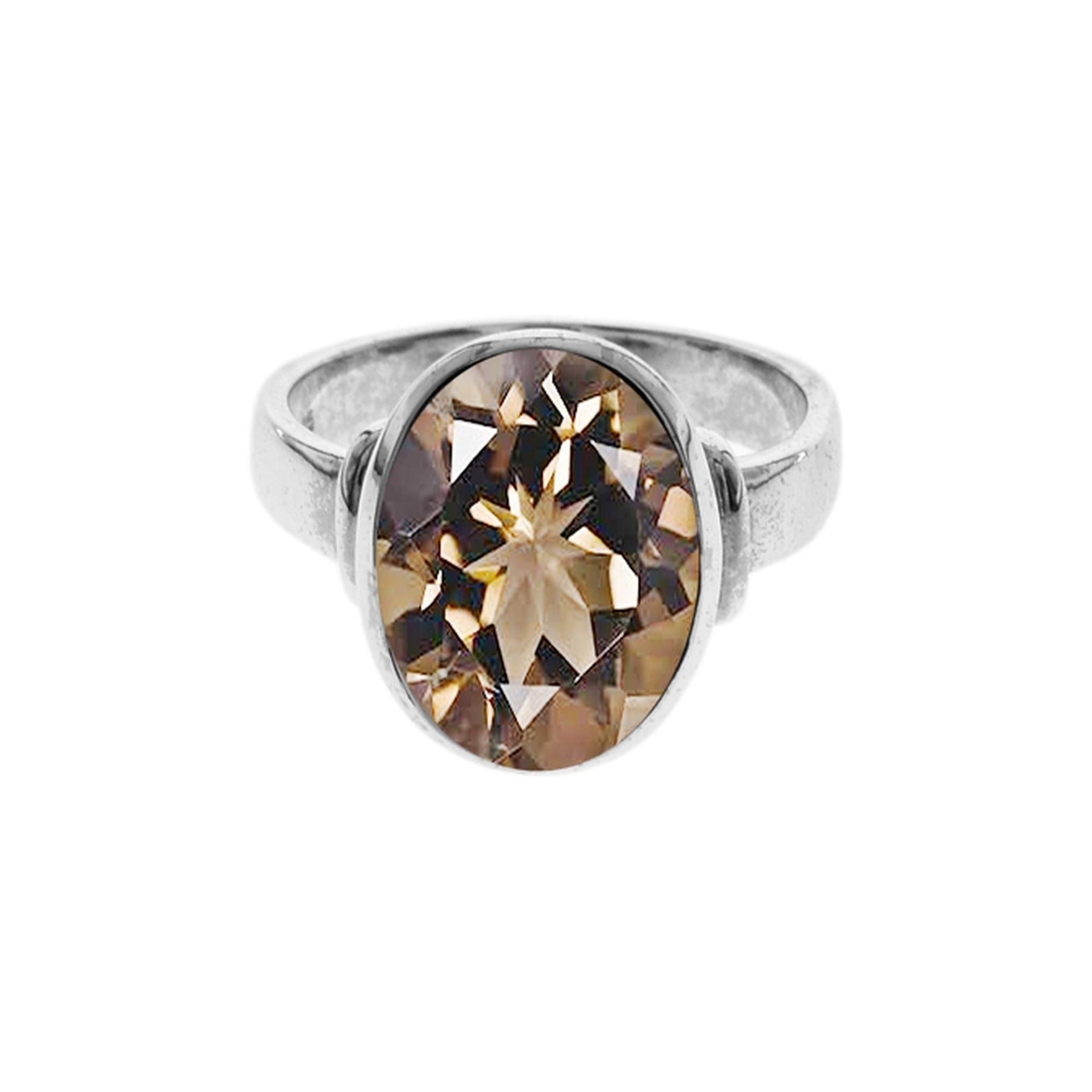 Samira oval smokey quartz with shoulder detail ring
