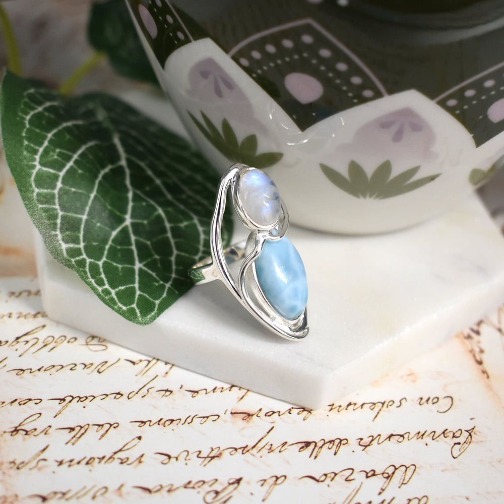 Amy larimar & rainbow moonstone double oval ring