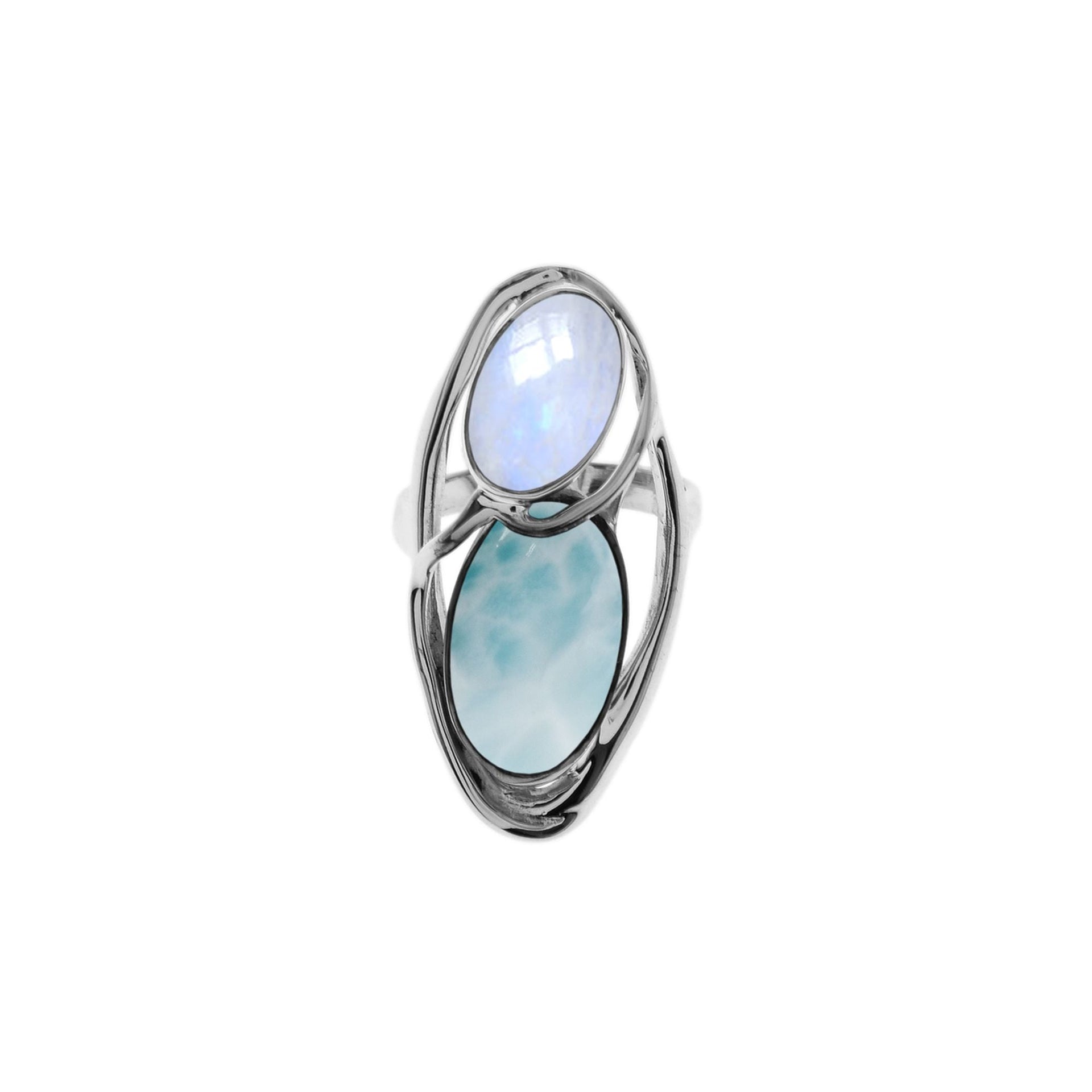 Amy larimar & rainbow moonstone double oval ring