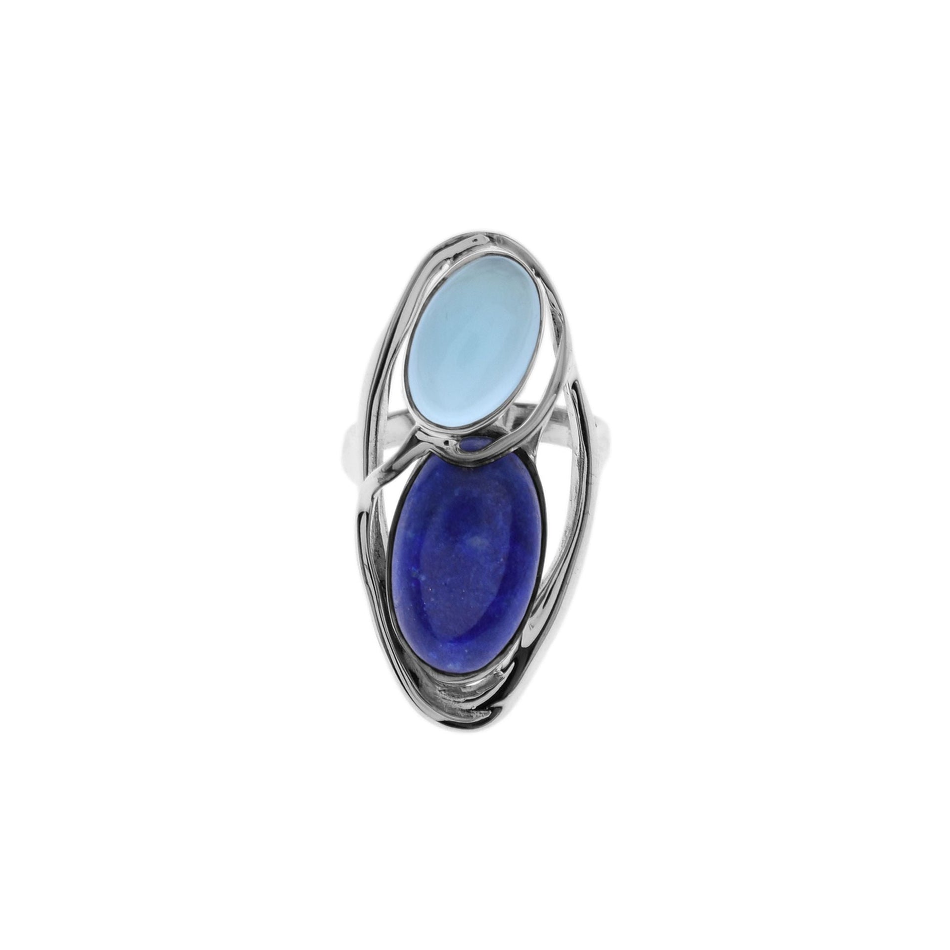Amy lapis lazuli & blue chalcedony double oval ring