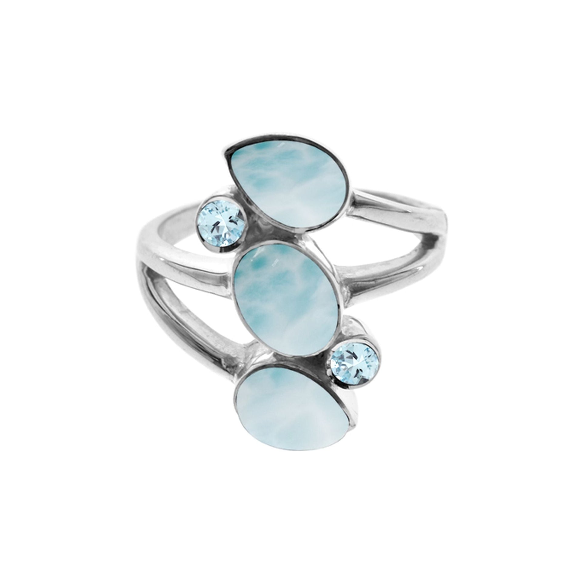 Amy larimar & blue topaz facet five stone ring
