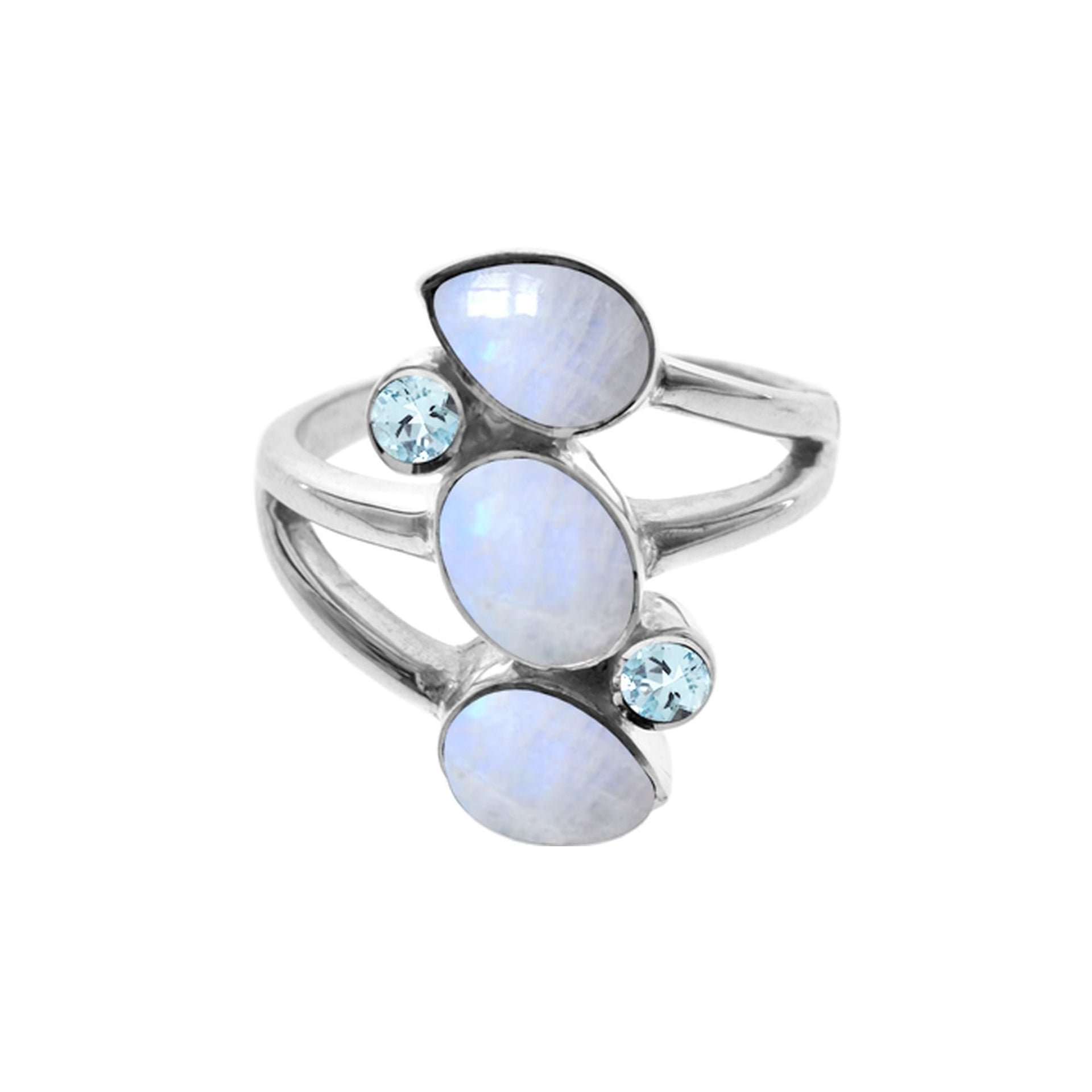 Amy rainbow moonstone & blue topaz five stone ring