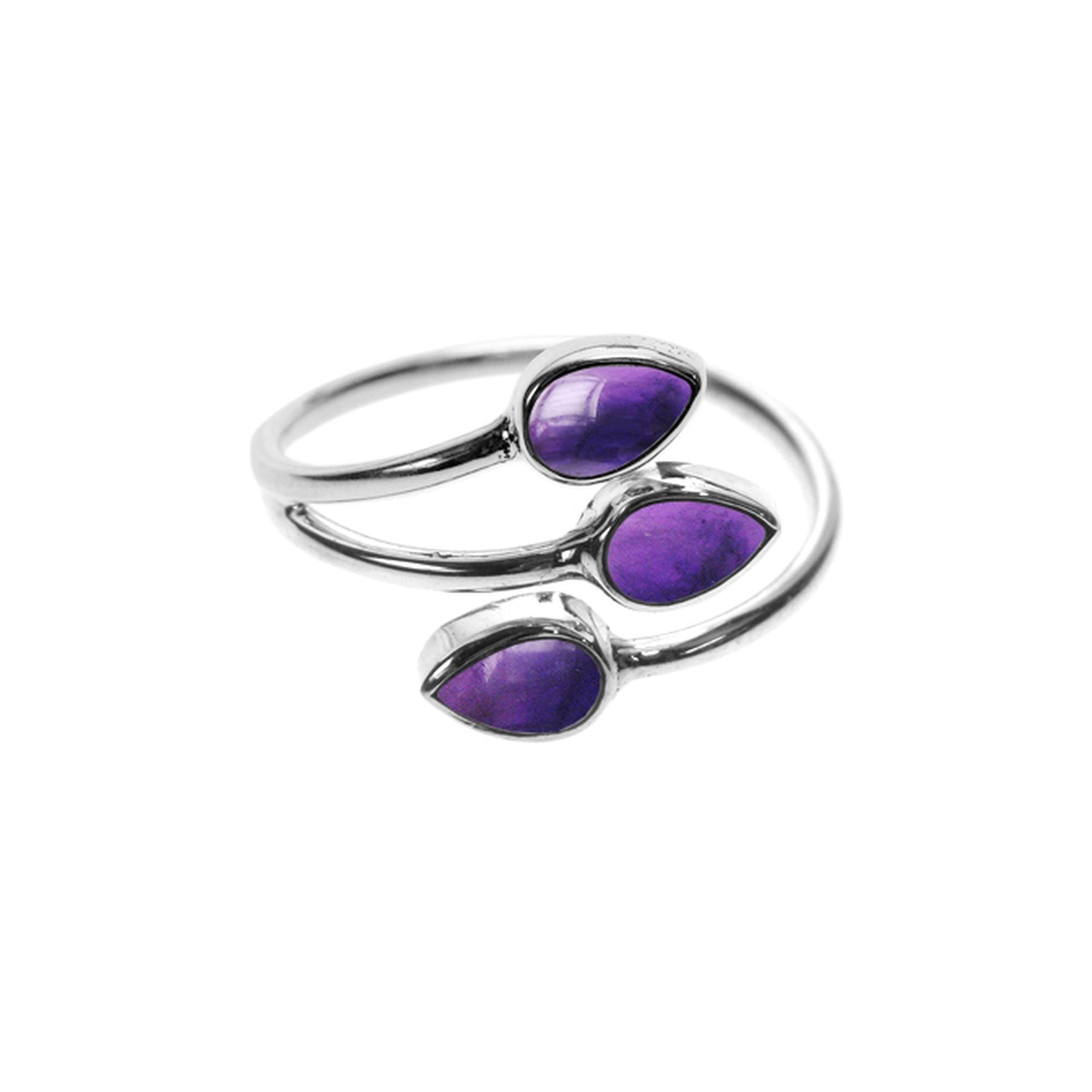 Ivy triple amethyst teardrop split band ring